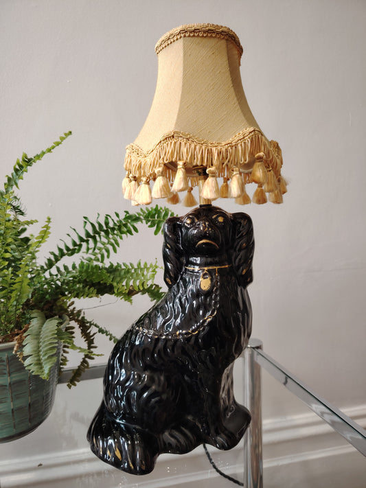 Vintage Black and Gold Pot Dog Lamp