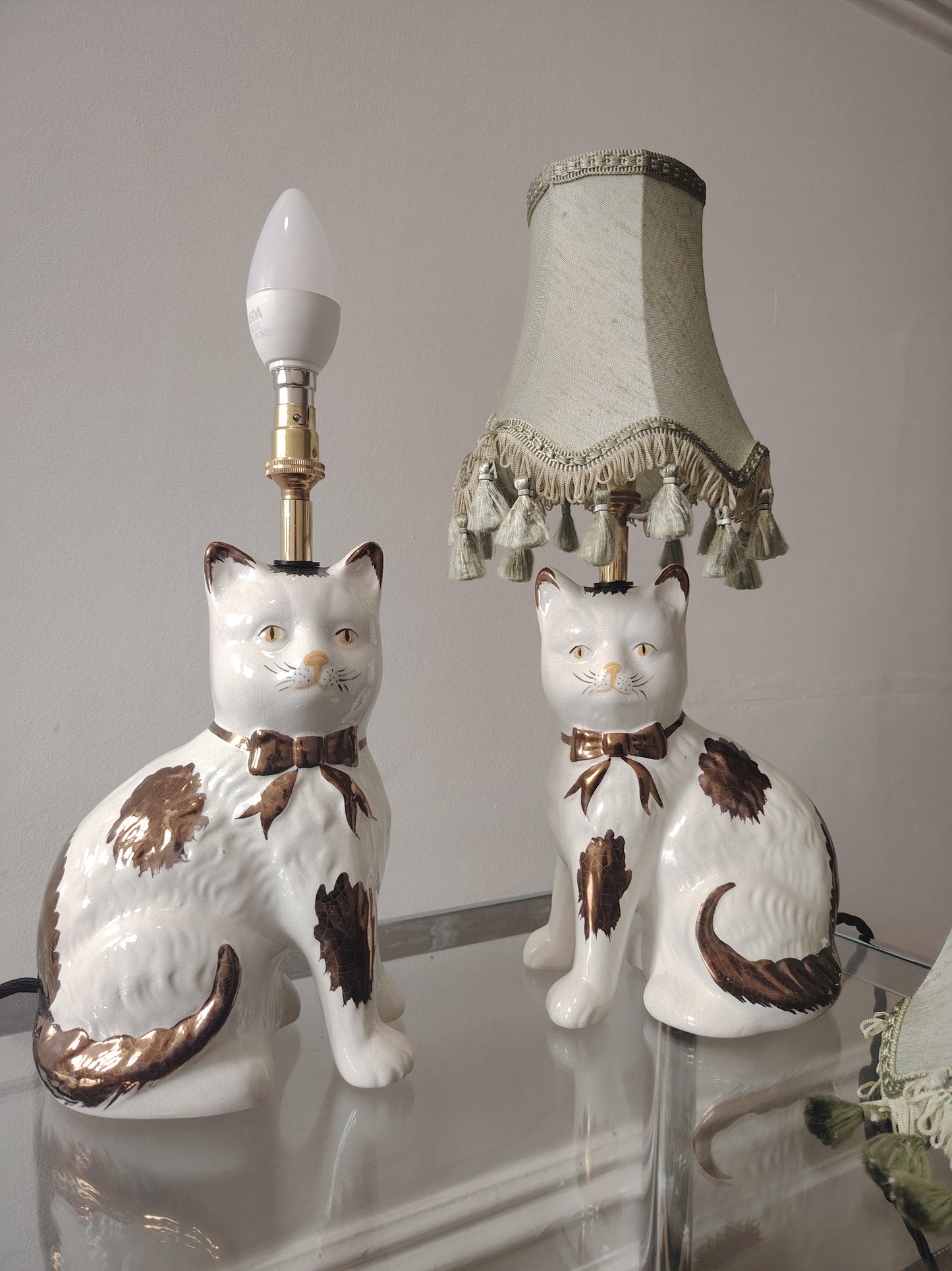 Pair of Vintage Mantle Cat upcycled lamps