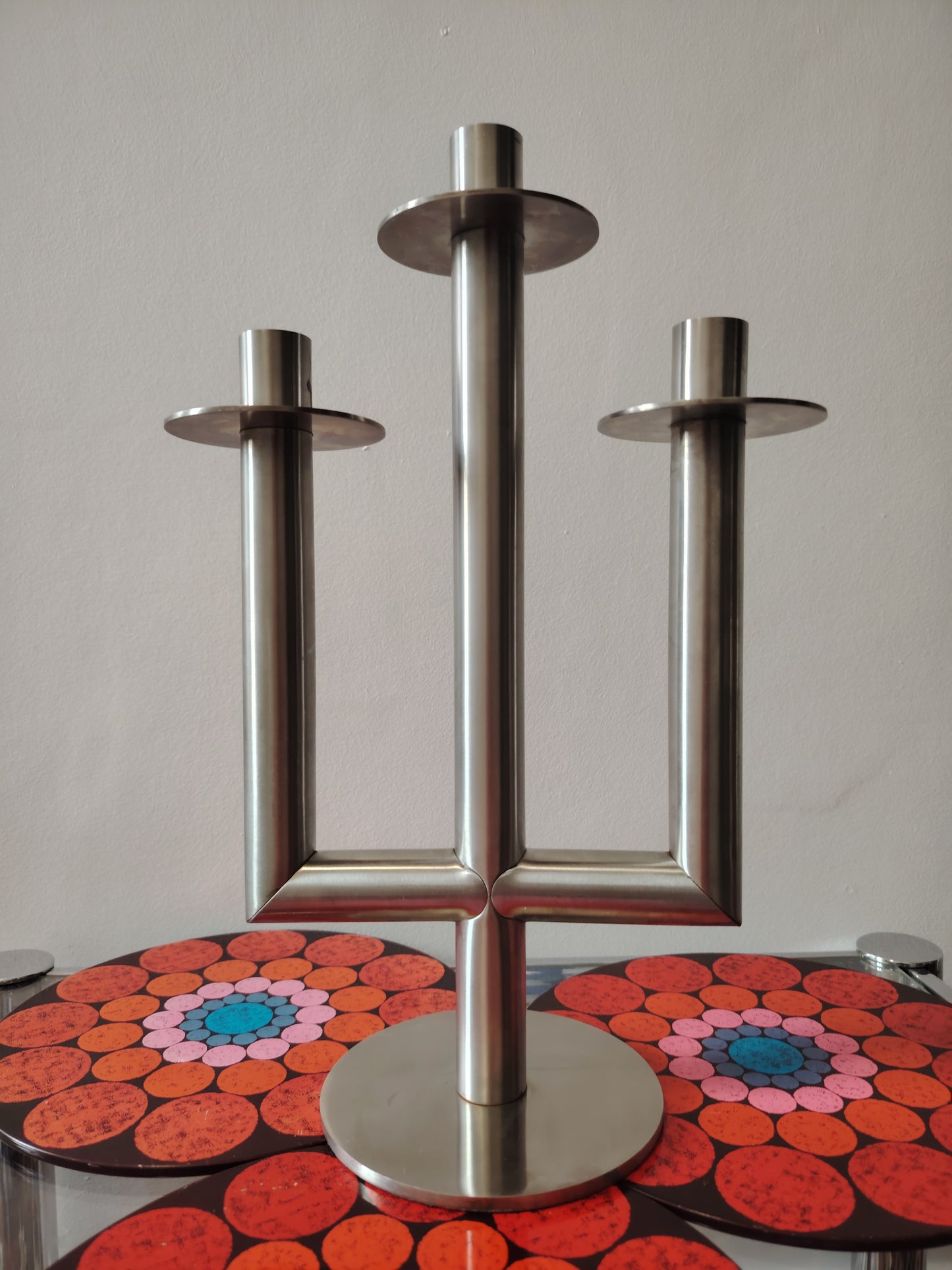 Mid Century Stainless Steel Candleabra