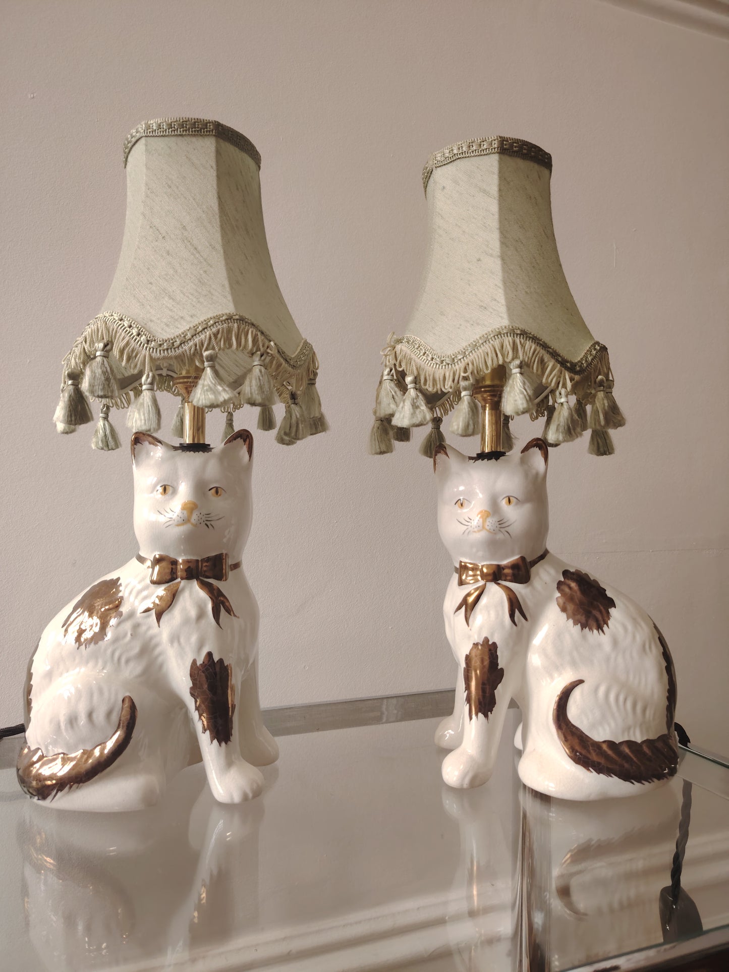 Pair of Vintage Mantle Cat upcycled lamps