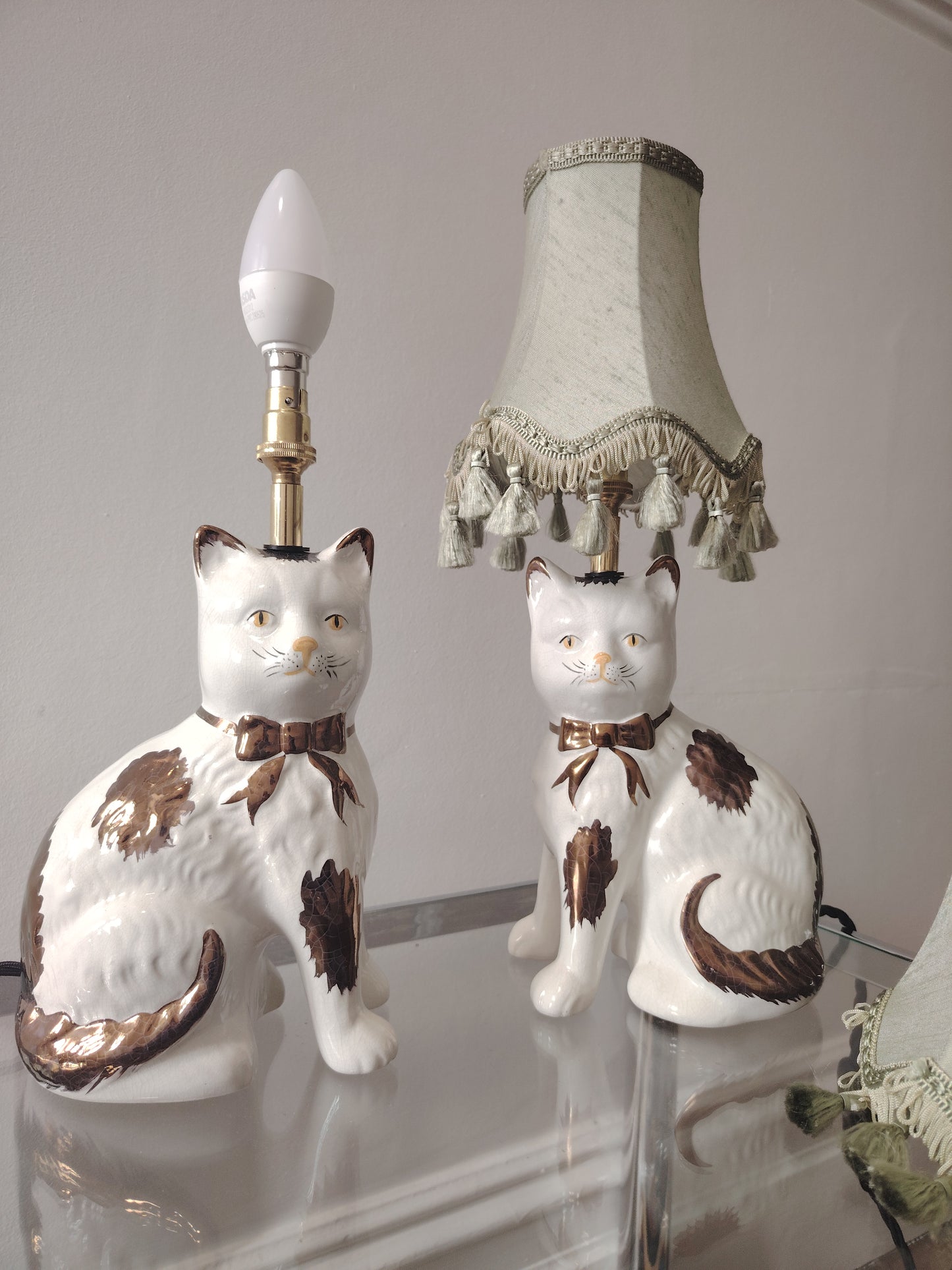 Pair of Vintage Mantle Cat upcycled lamps