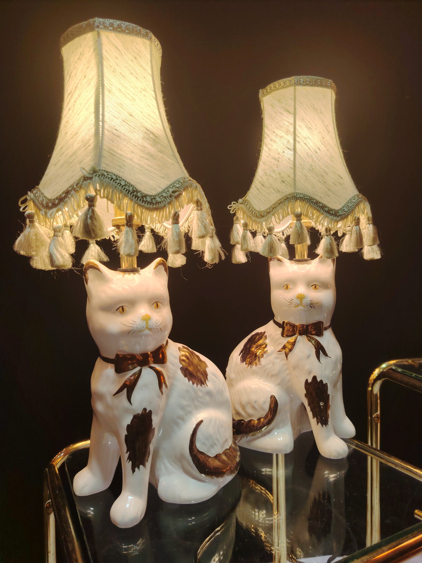 Pair of Vintage Mantle Cat upcycled lamps