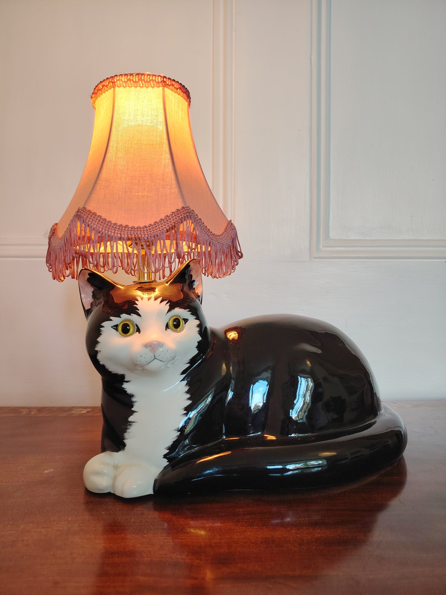 Large Black and White "Just Cats" Reworked Cat Lamp