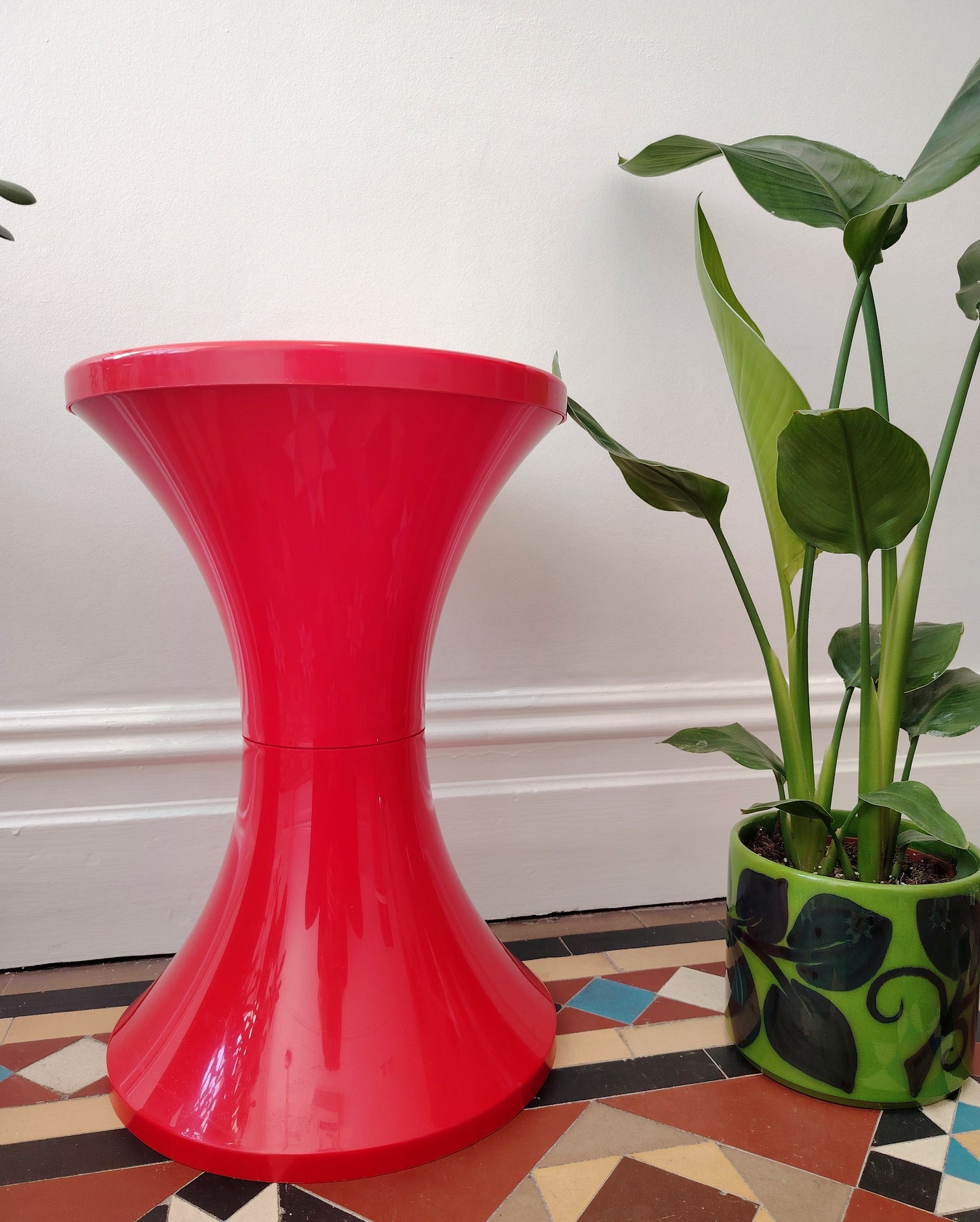 Original Vintage Red Tam Tam Stool/ Plant Stand