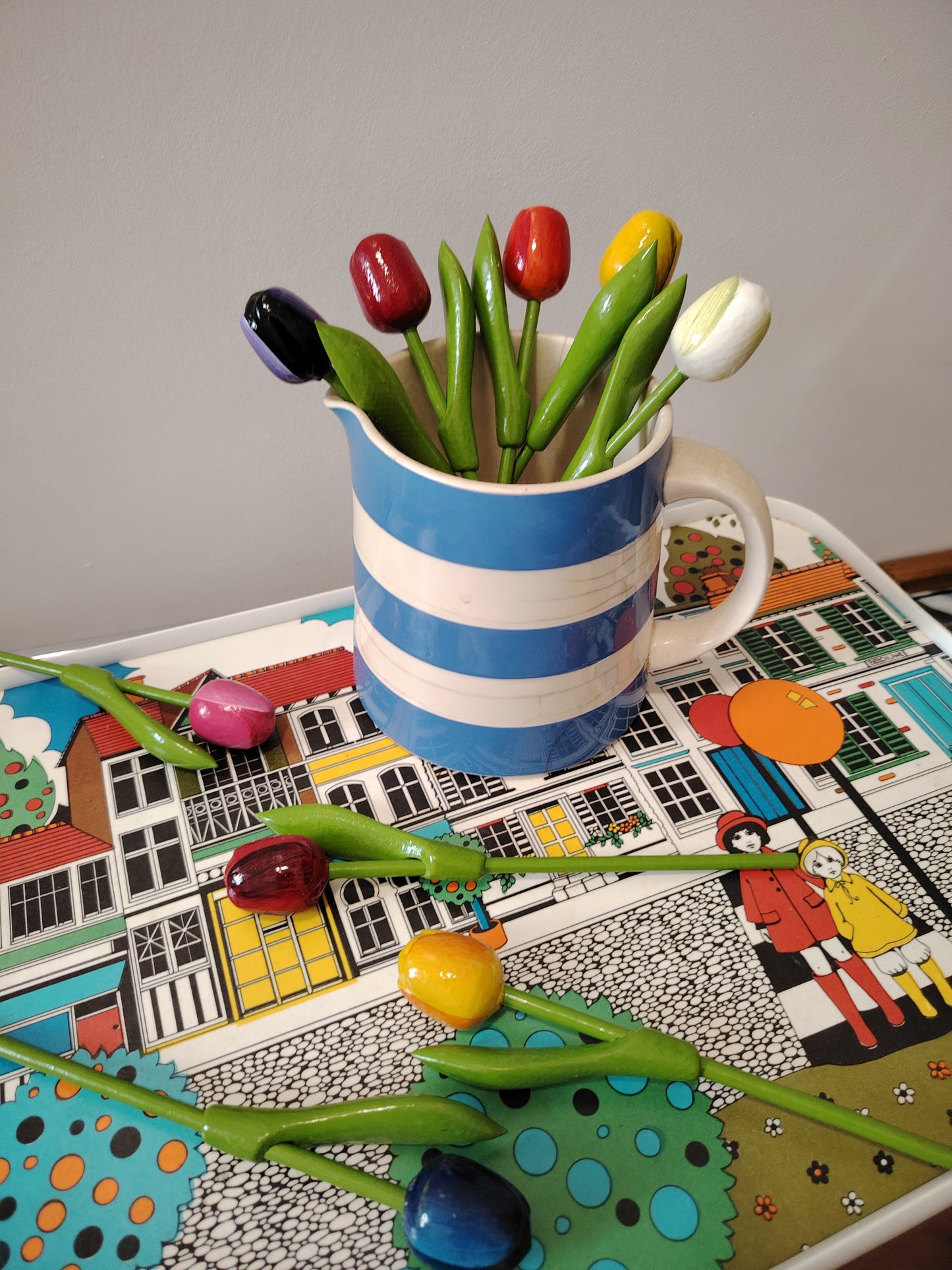 Set of 9 Vintage Wooden Tulips