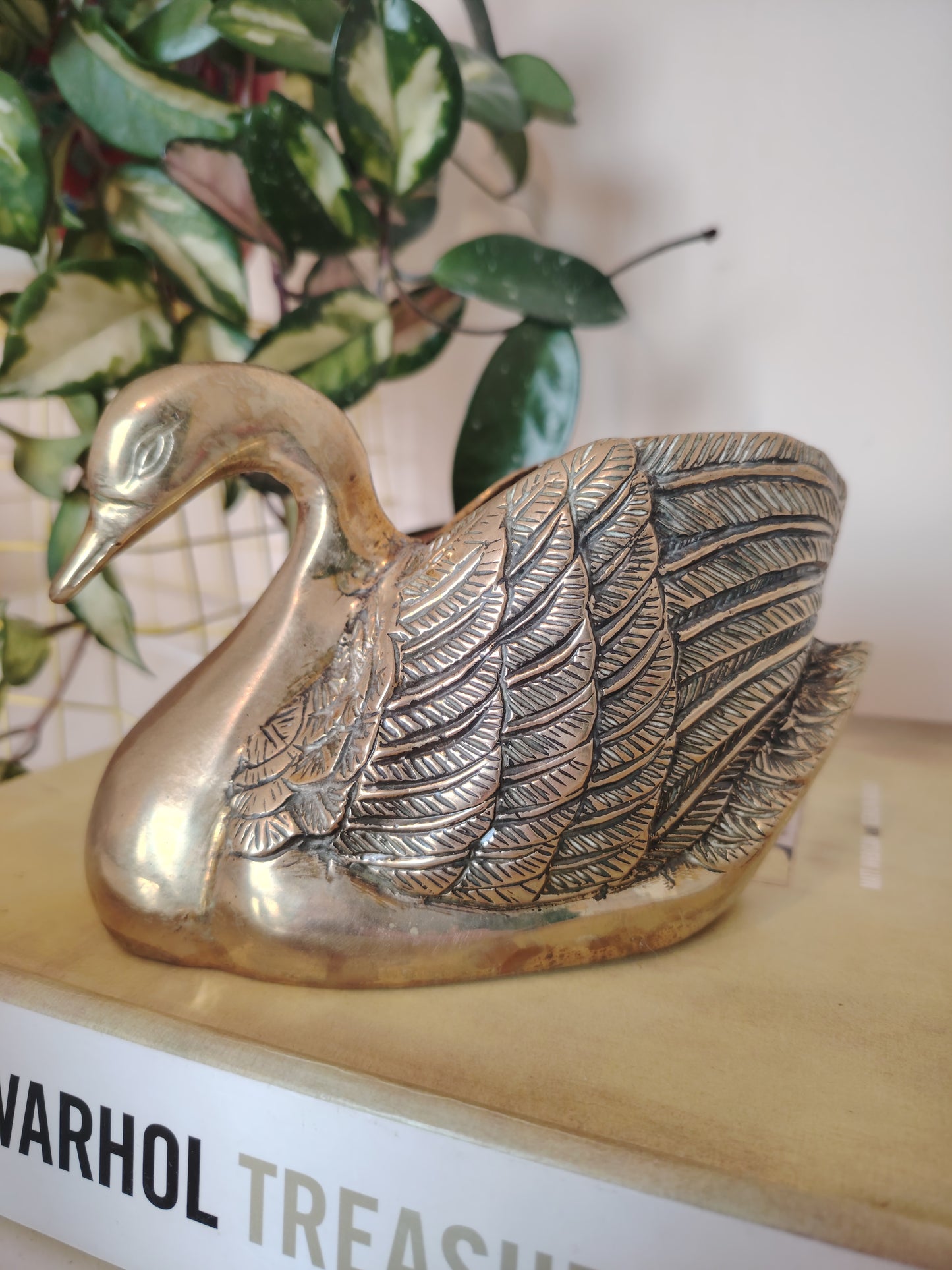 Vintage Brass Swan Planter/ Pot