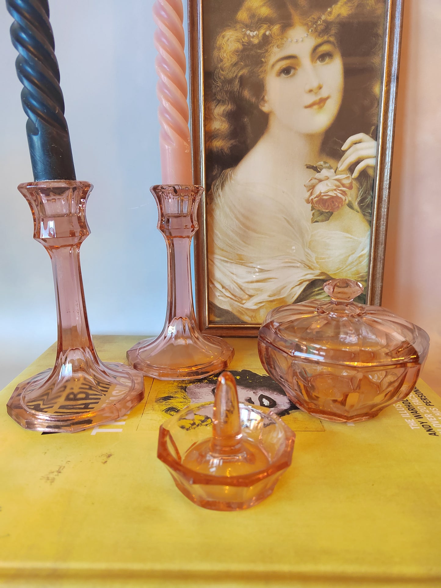 Vintage Pink Glass Dressing Table Set