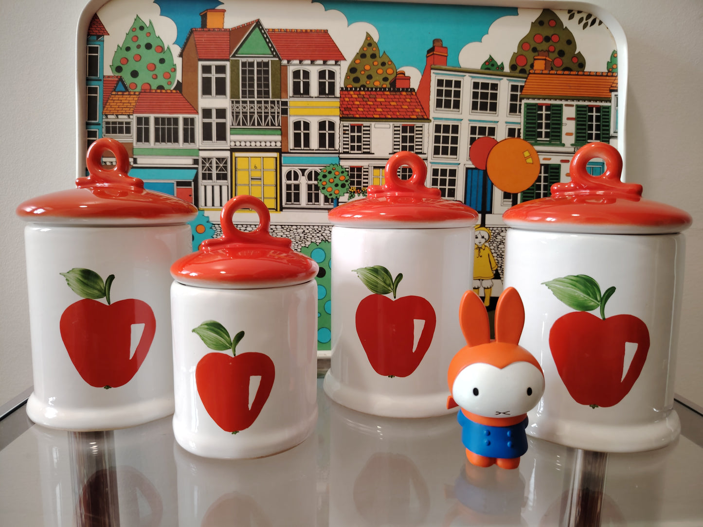 Set of 4 Vintage Red Apple Cannisters