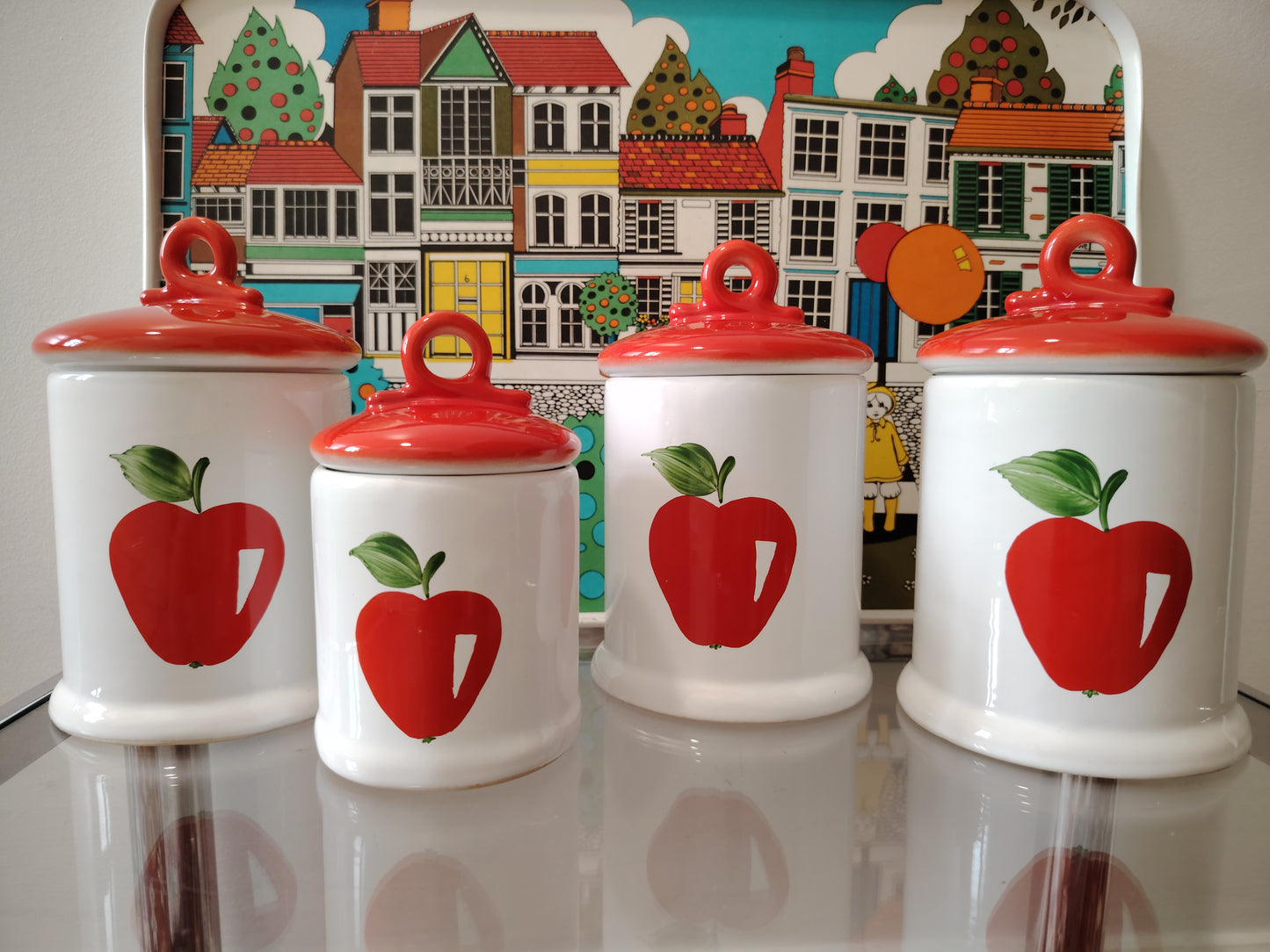 Set of 4 Vintage Red Apple Cannisters