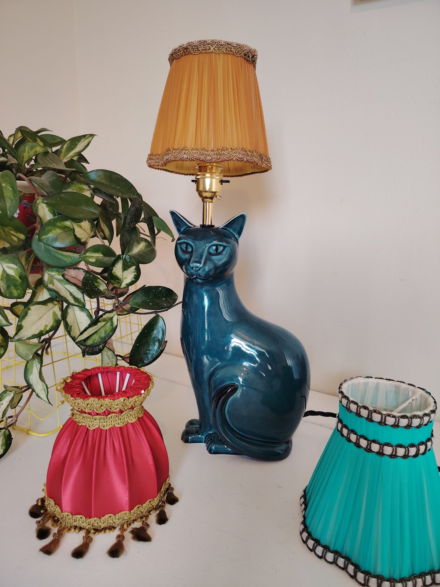 Stunning Blue Mid Upcycled Cat Lamp