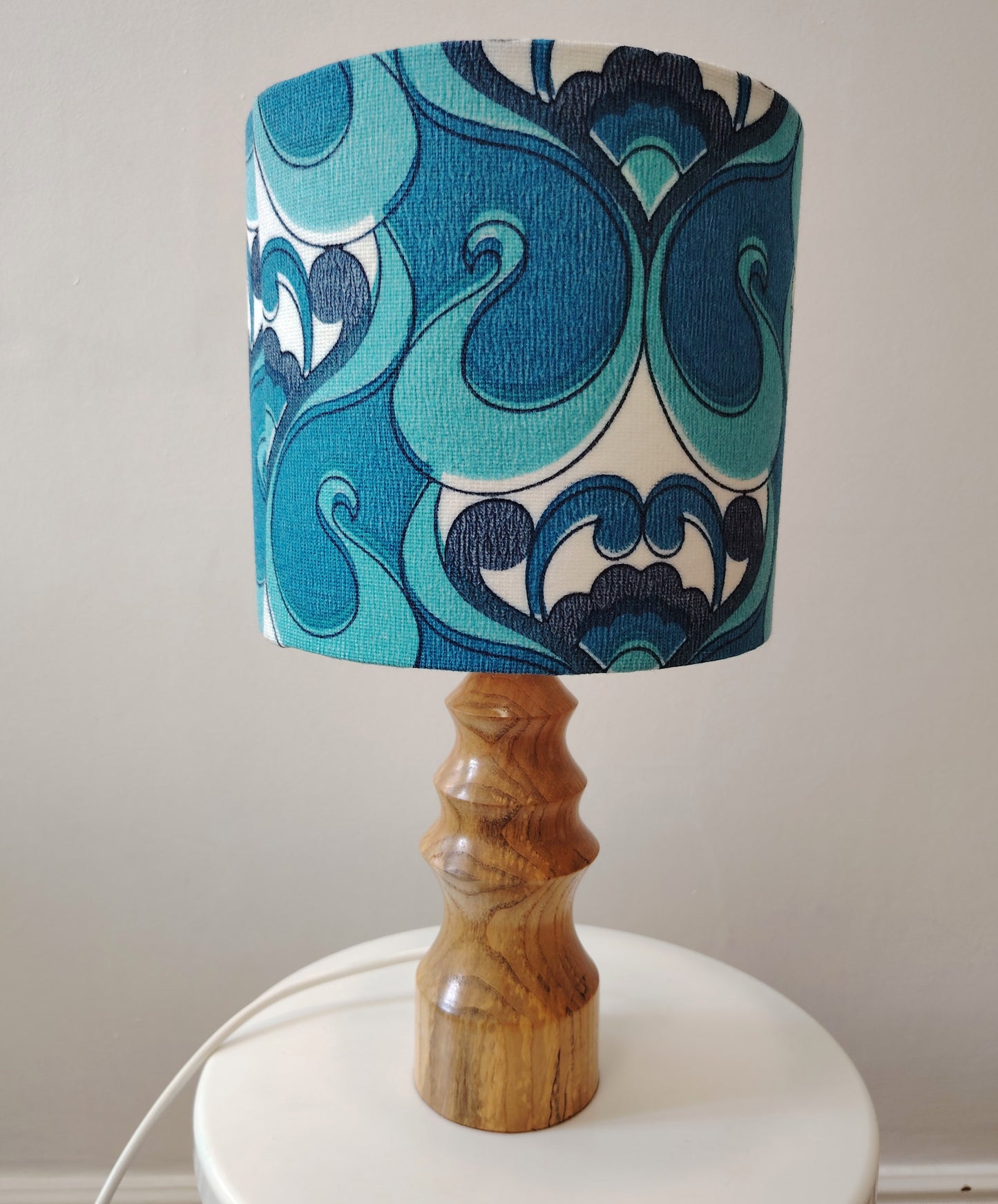 Vintage Turned Wood Lamp with Shade