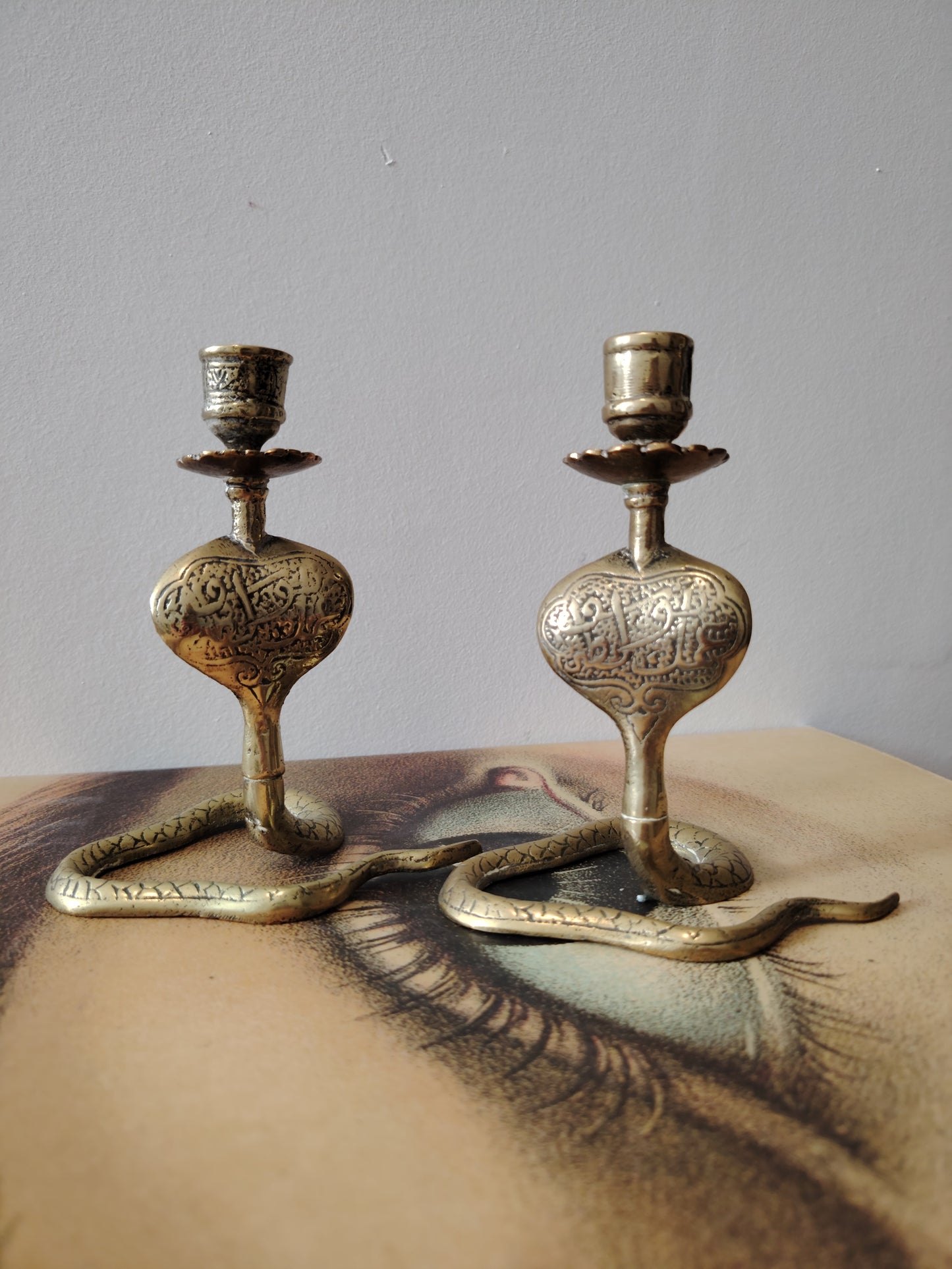 Pair of Solid Brass Python Candle Holders