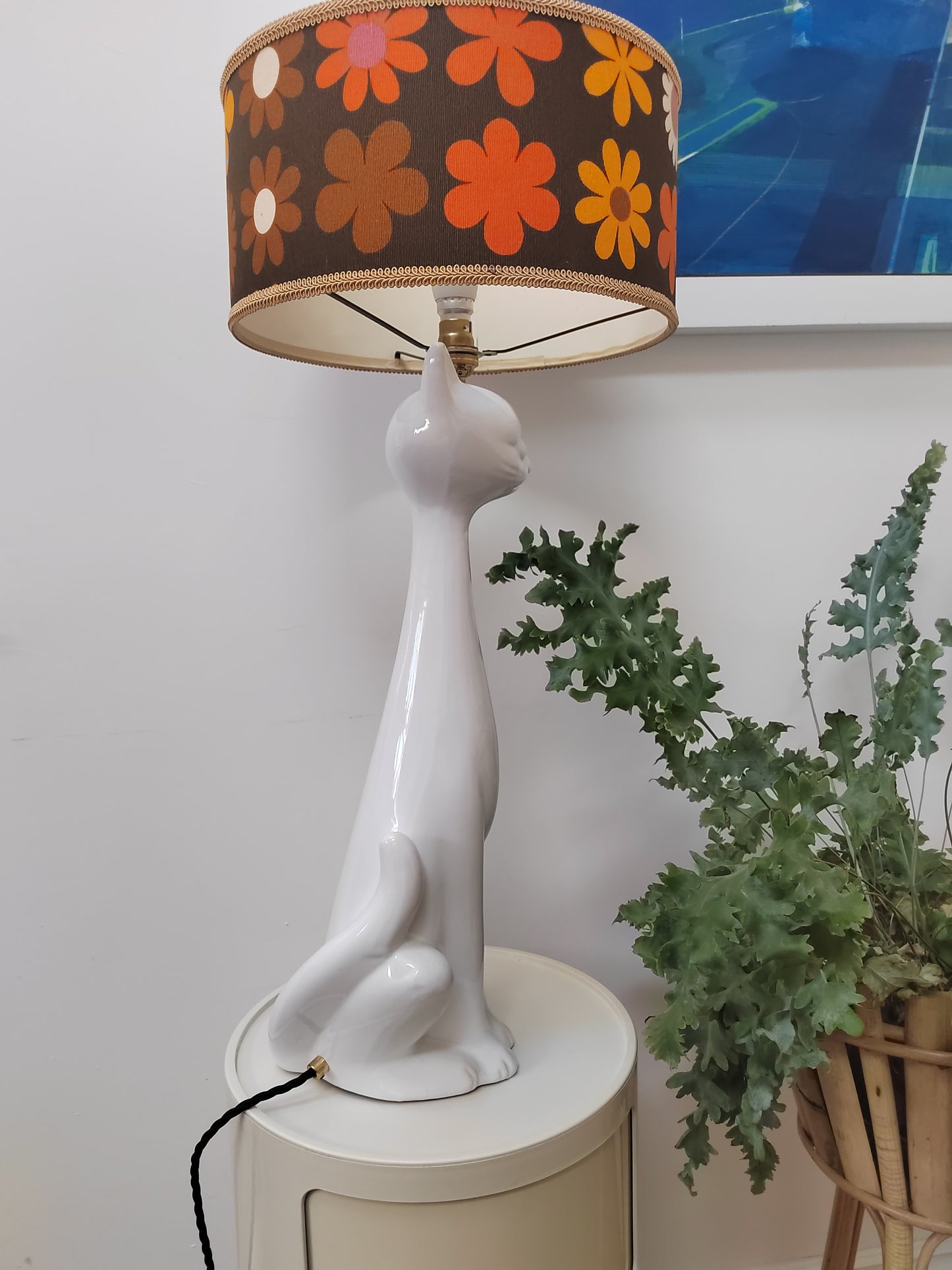 Tall Vintage Upcycled Cat Lamp