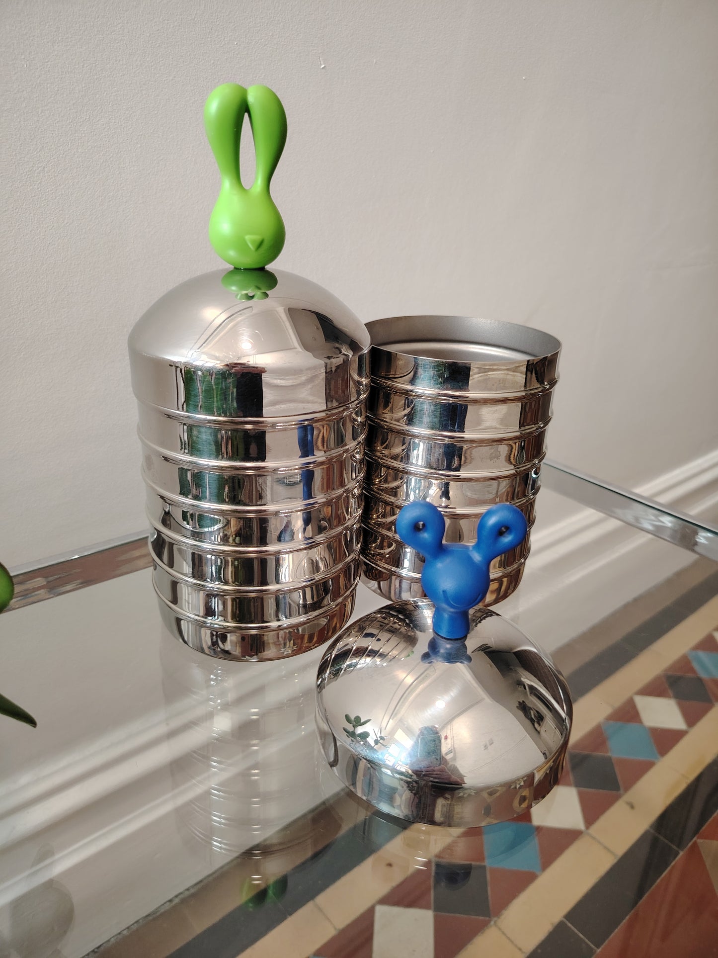 Pair of rare 90's Stainless Steel Kitchen Cannisters by SKS Edelstahl Germany