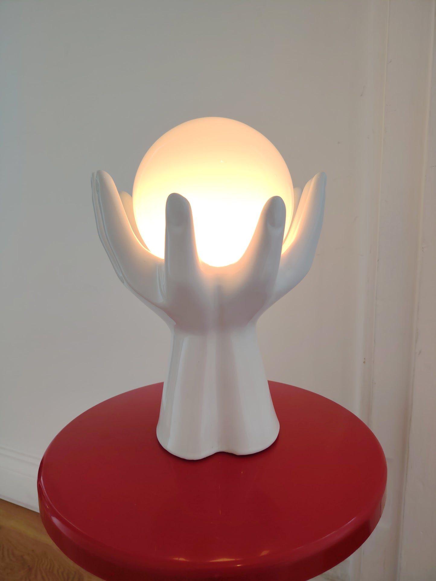 Vintage 80's Hands and Globe Lamp