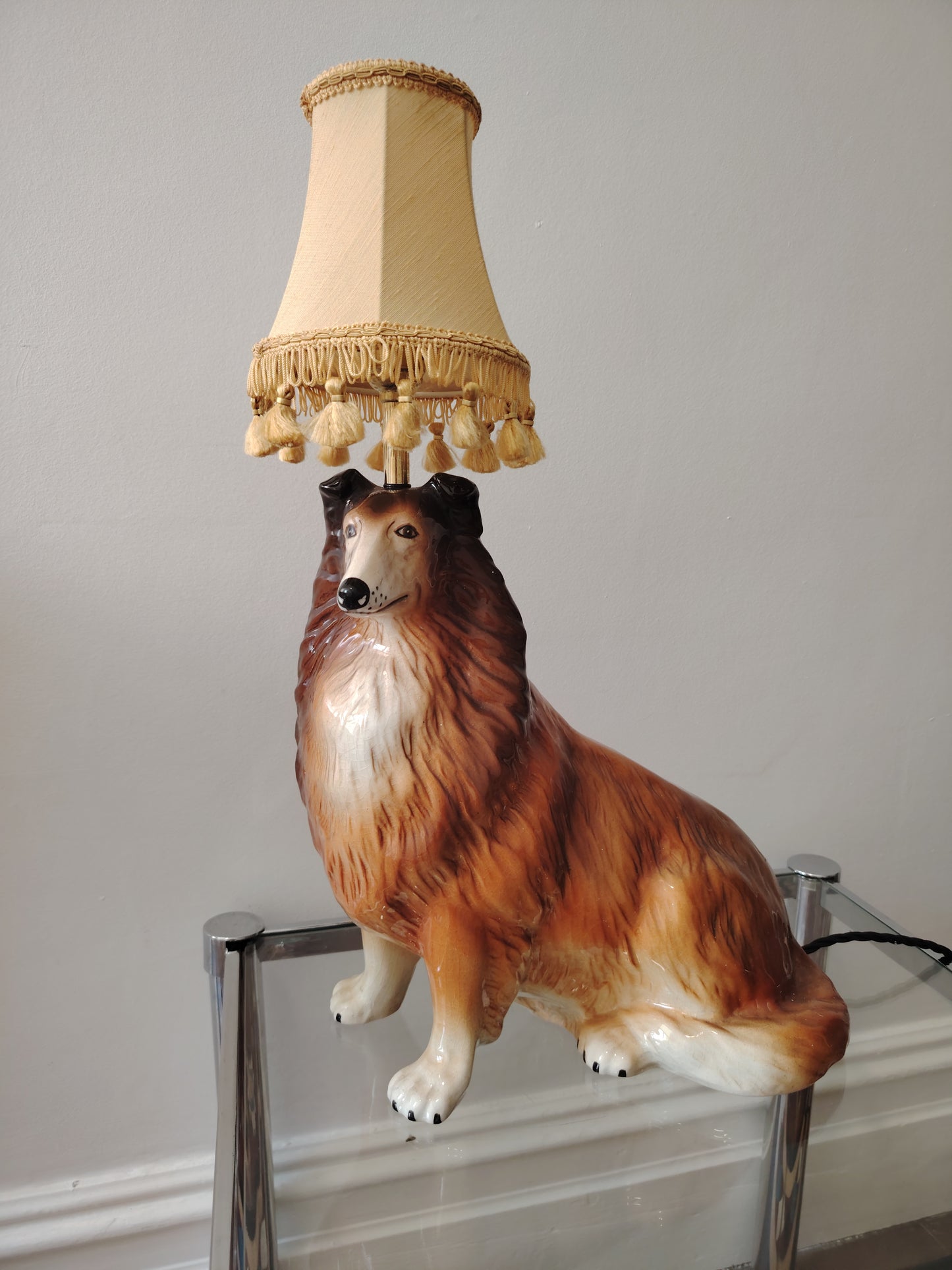 Vintage upcycled Collie Dog Lamp