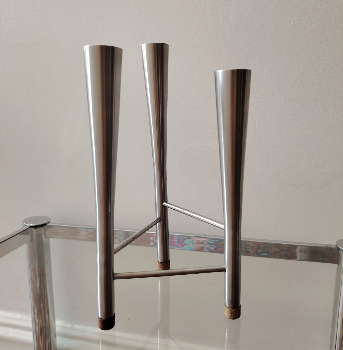 Old Hall Stainless Steel Triple Candle Holder by Robert Welch/ Mid Century Candle Holder