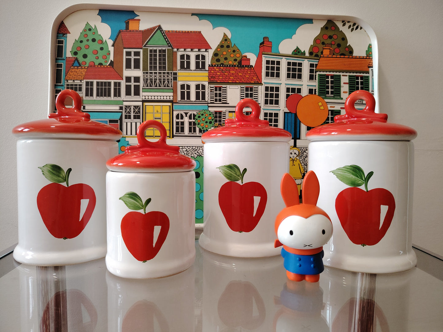 Set of 4 Vintage Red Apple Cannisters