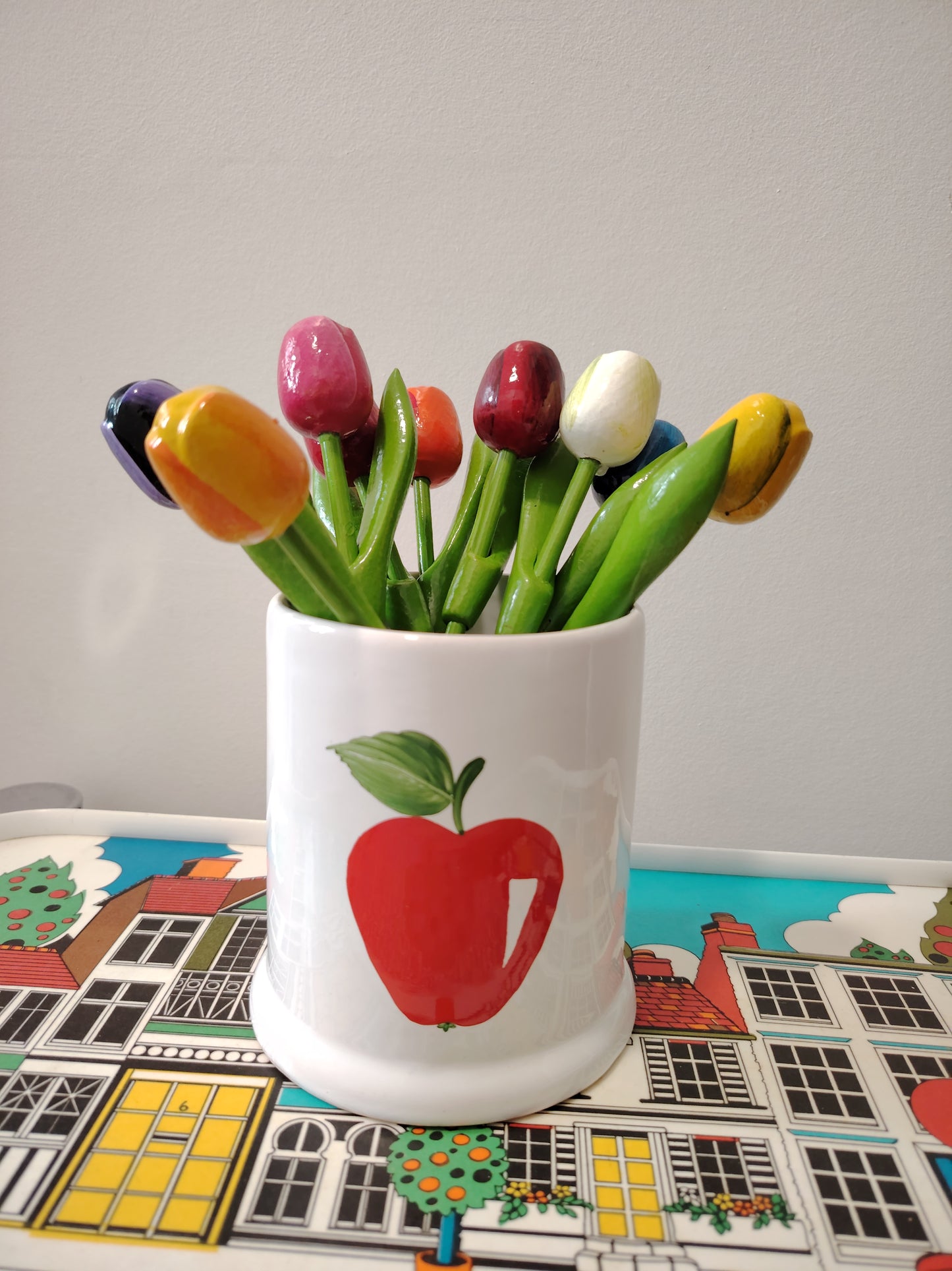 Set of 9 Vintage Wooden Tulips