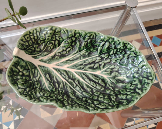Medium Vintage Portuguese Cabbage Ware Leaf Dish