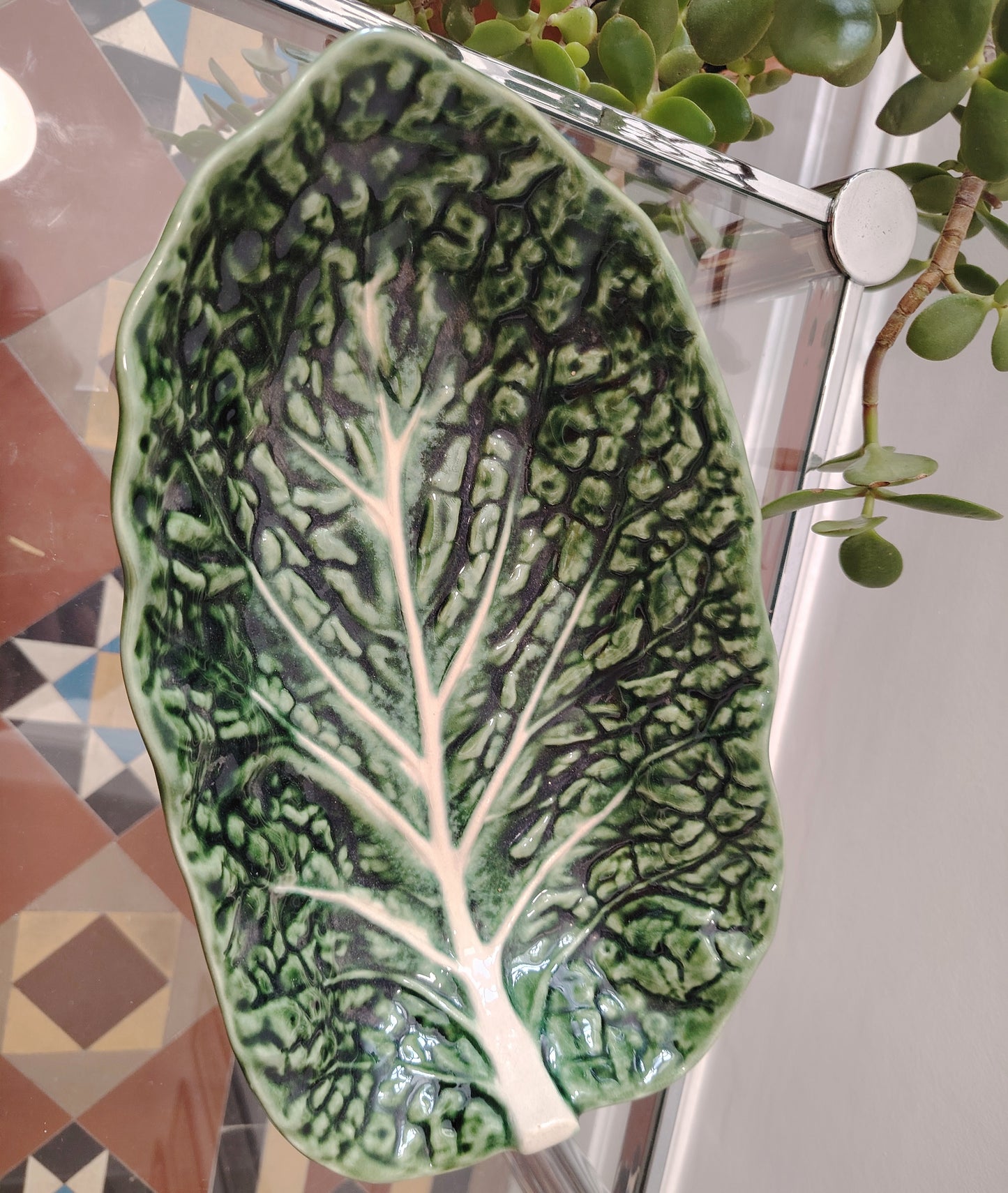 Medium Vintage Portuguese Cabbage Ware Leaf Dish