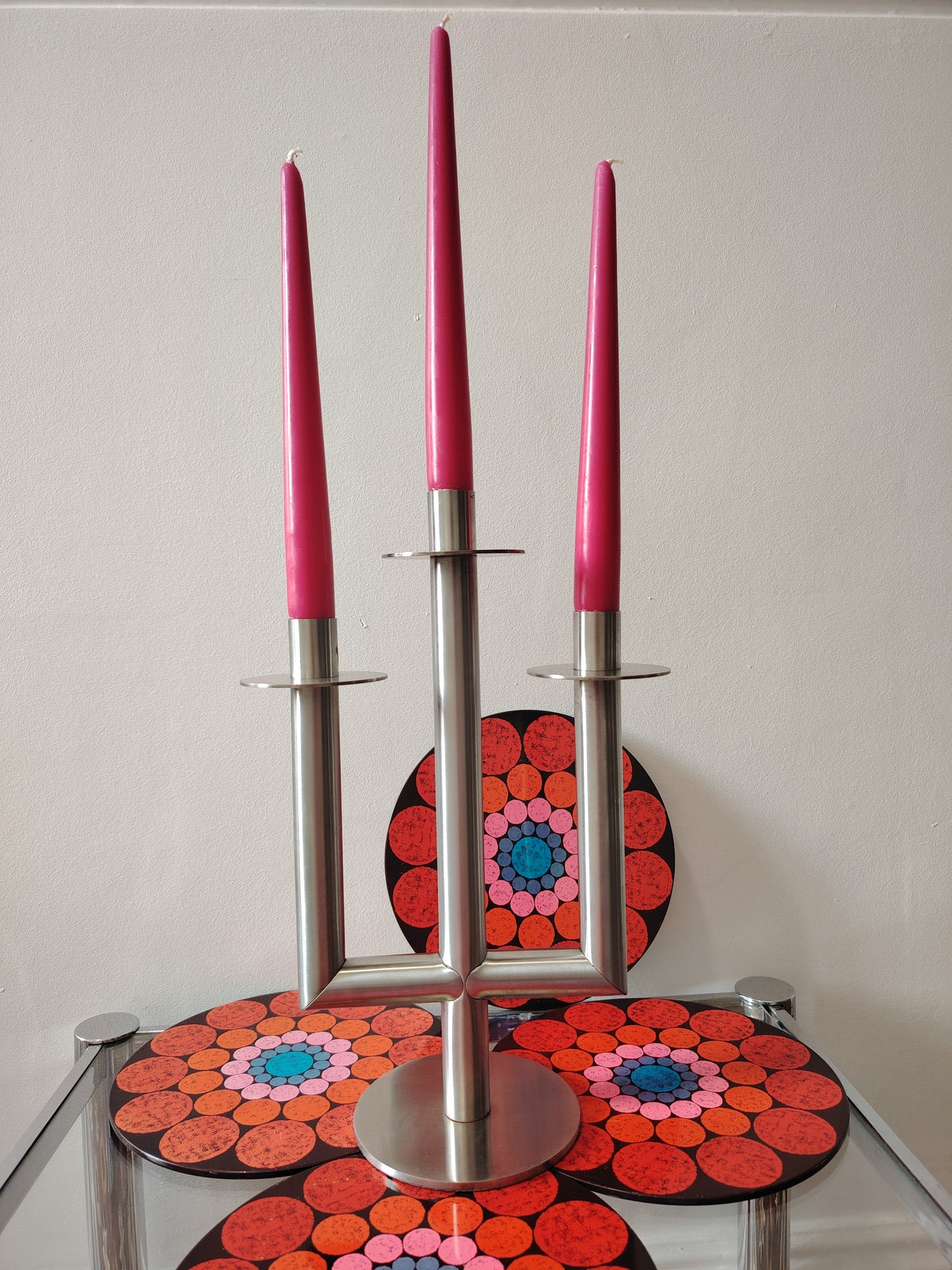 Mid Century Stainless Steel Candleabra
