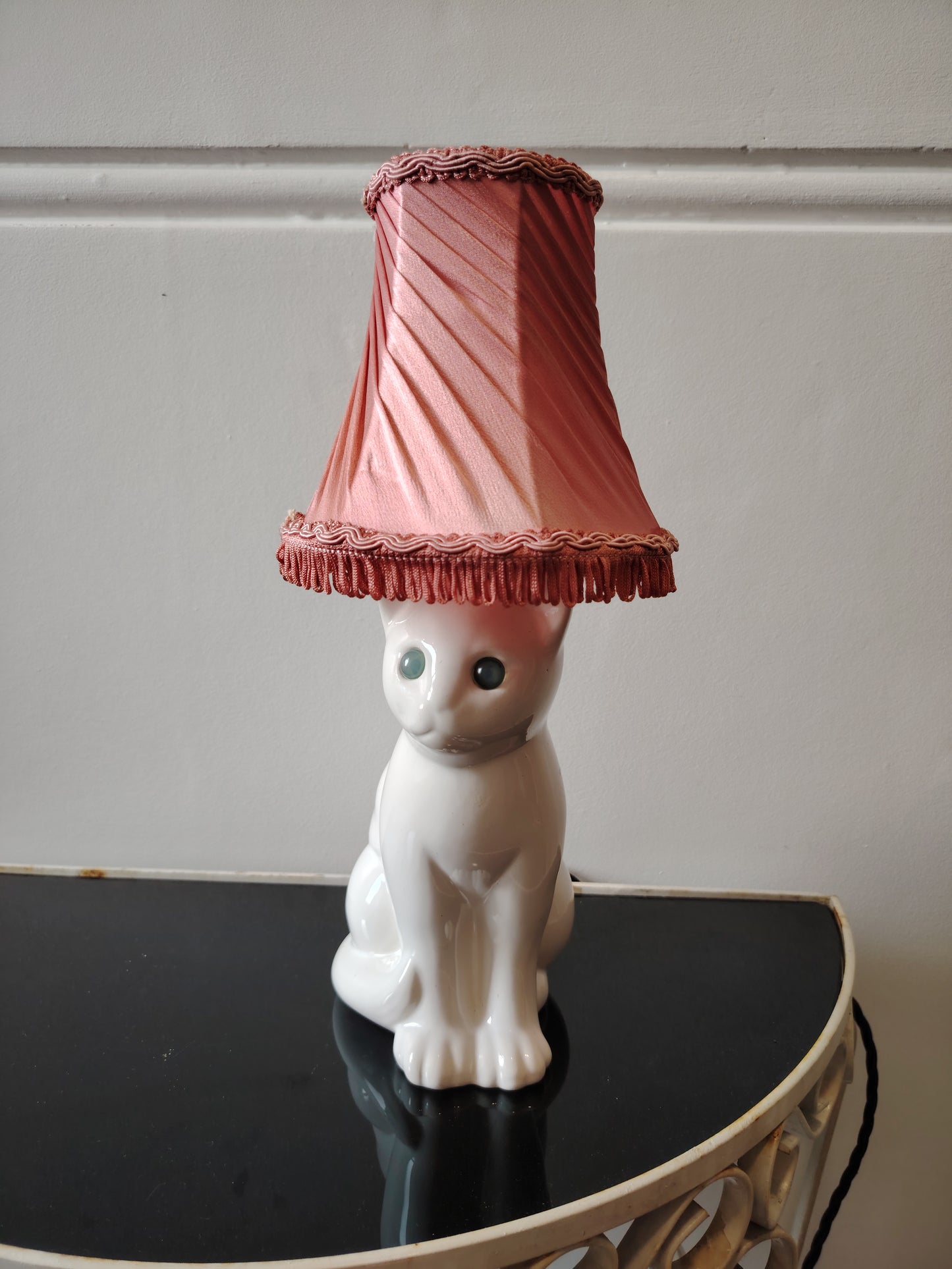 Vintage Small White Upcycled Cat lamp