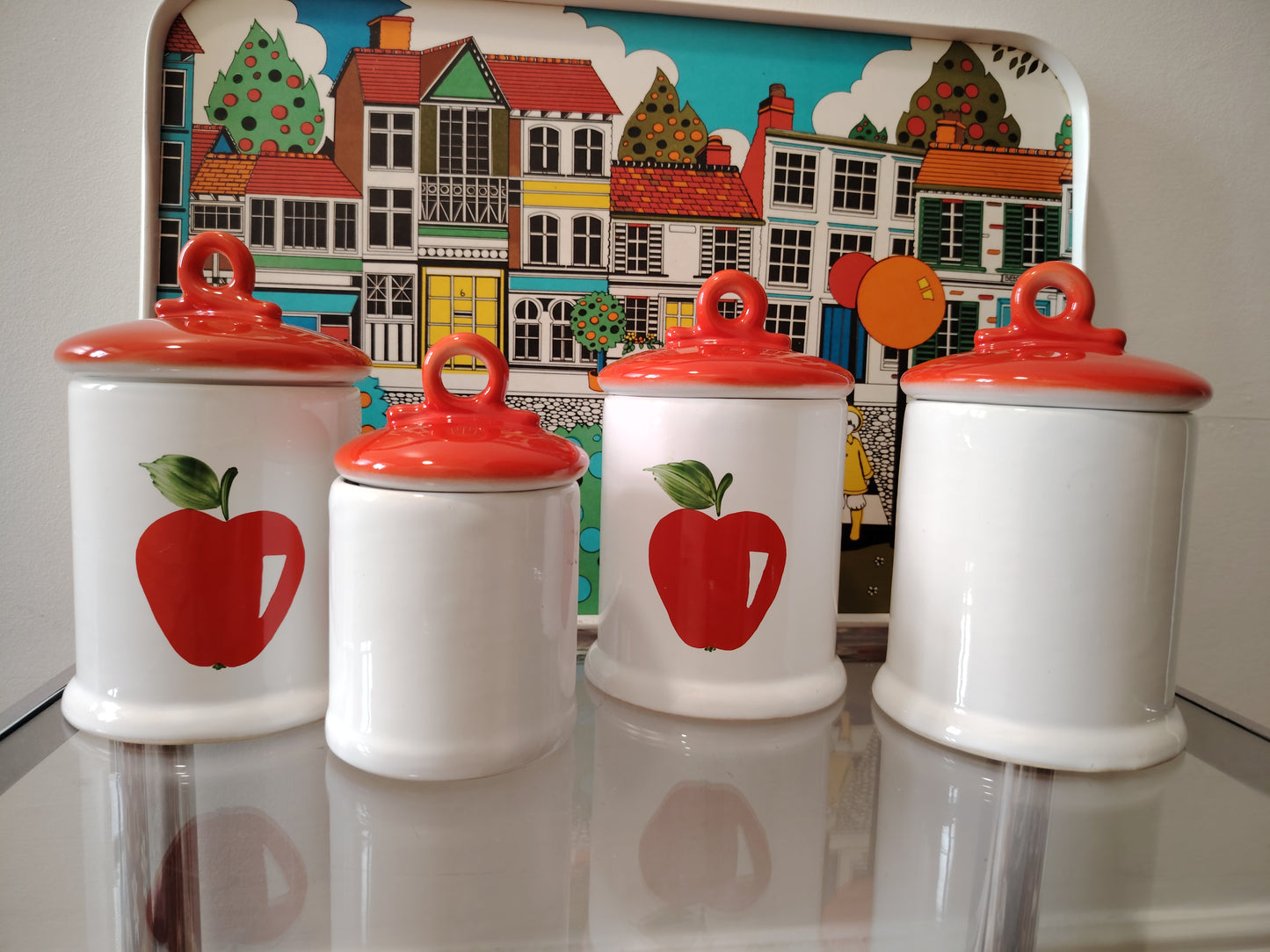 Set of 4 Vintage Red Apple Cannisters