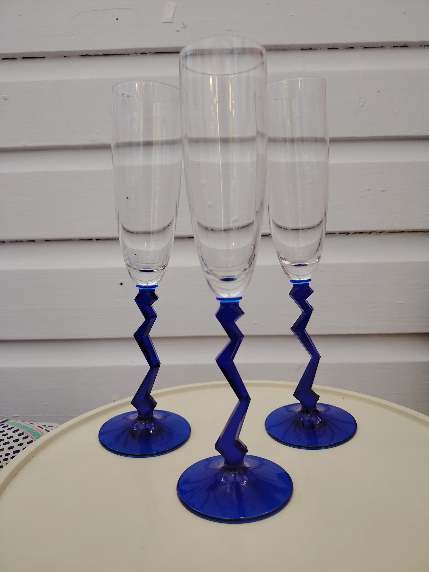 Trio of Vintage 80's Memphis Style Champagne Flutes