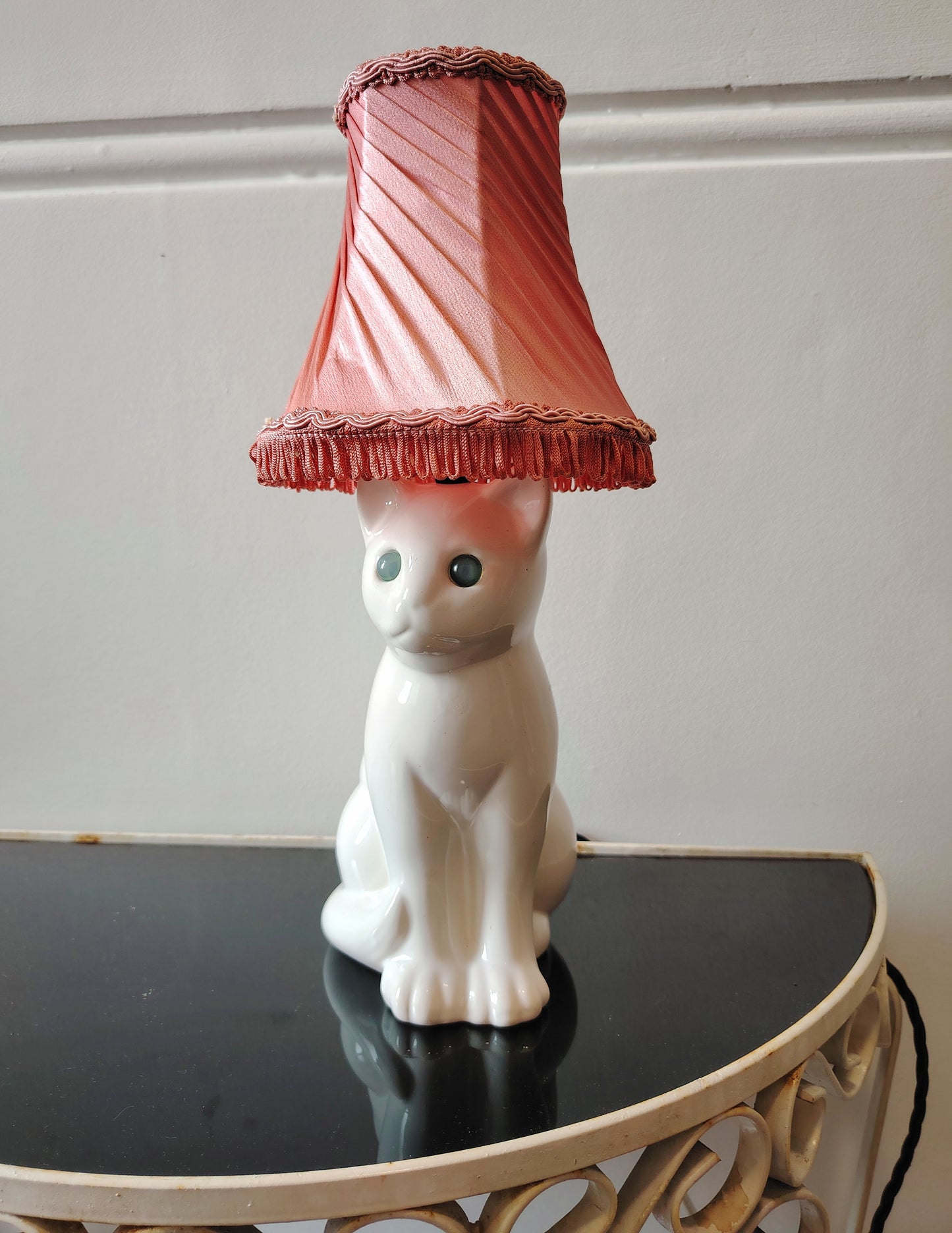 Vintage Small White Upcycled Cat lamp