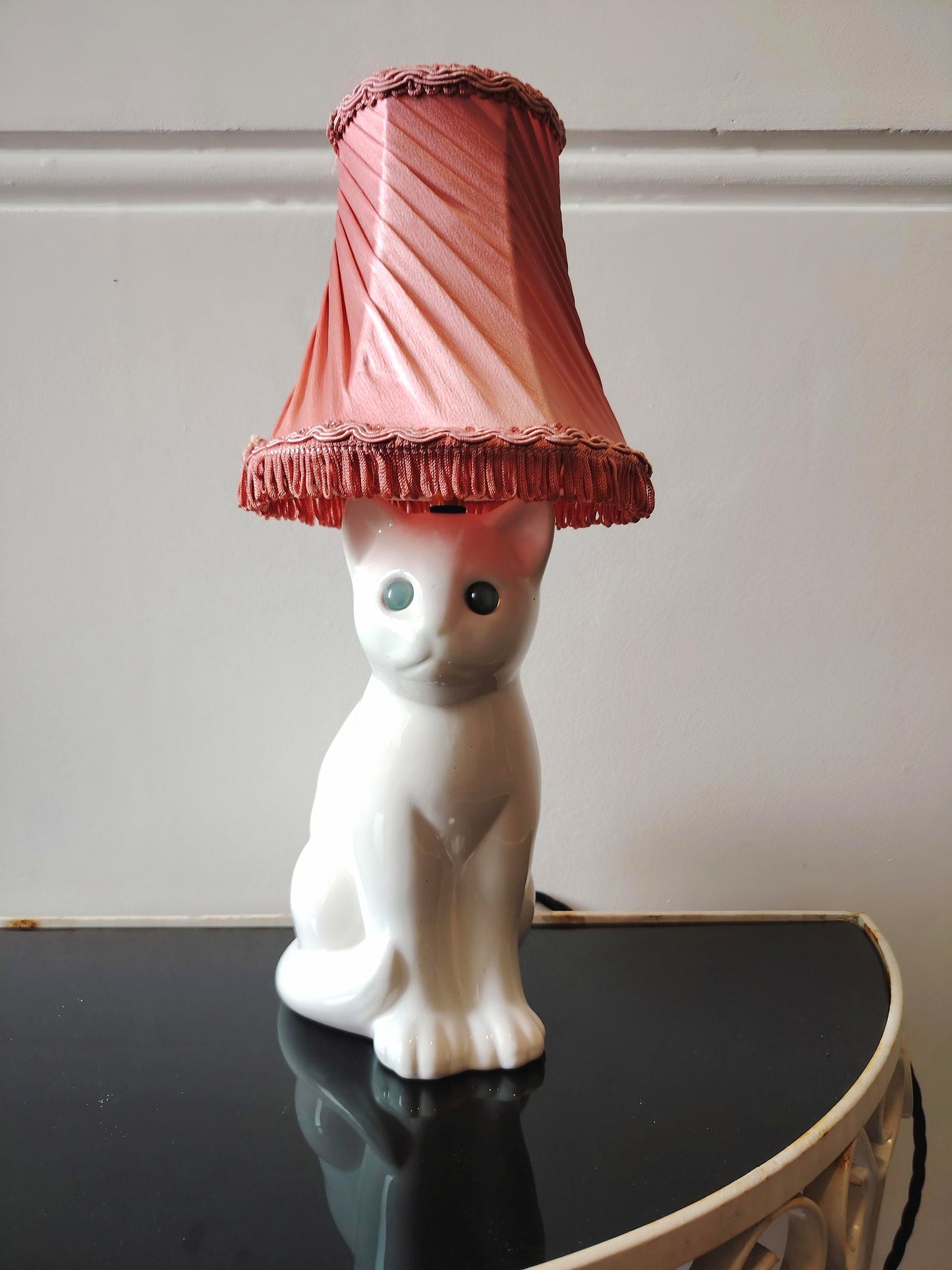 Vintage Small White Upcycled Cat lamp