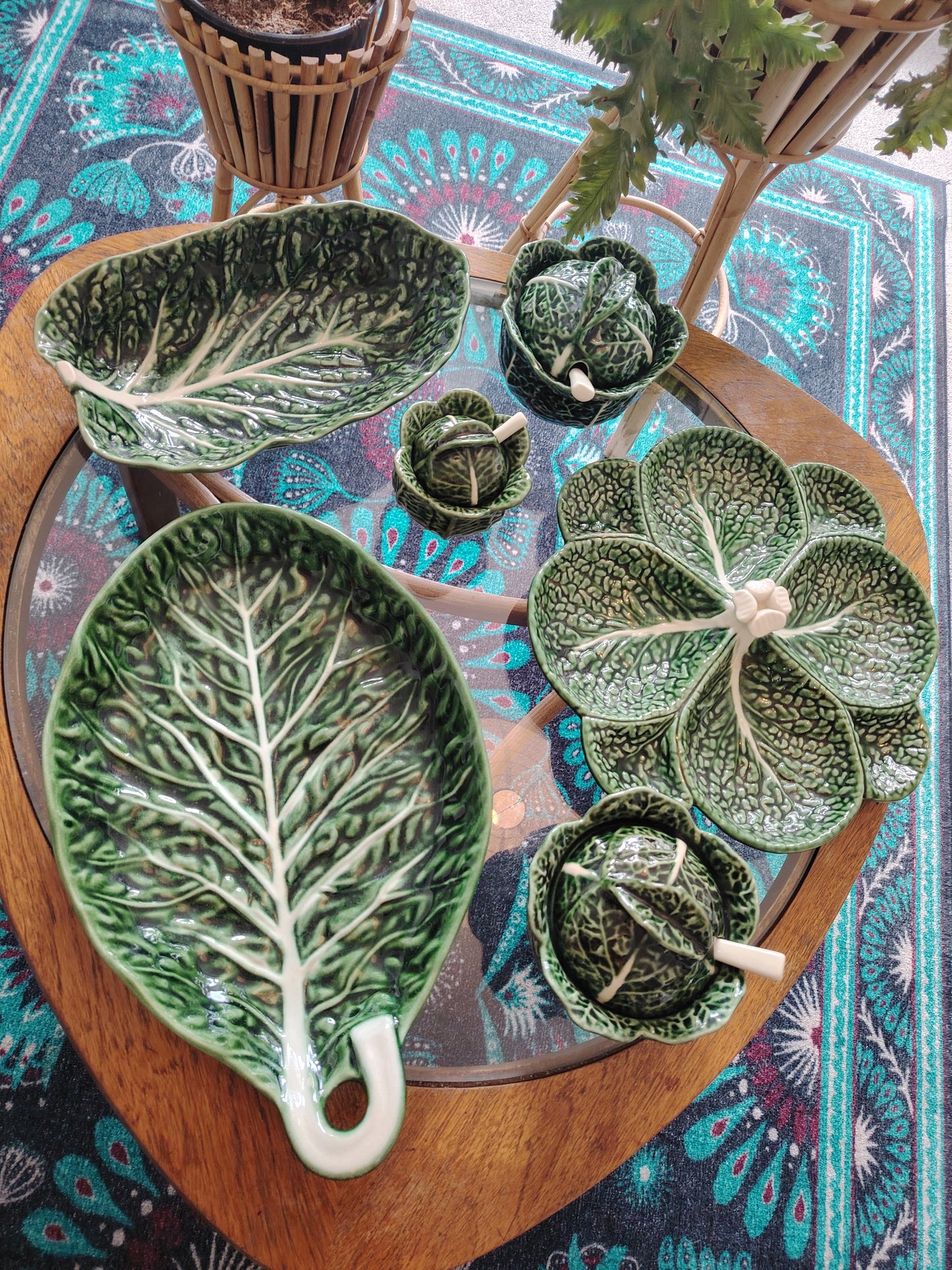 Medium Vintage Portuguese Cabbage Ware Leaf Dish