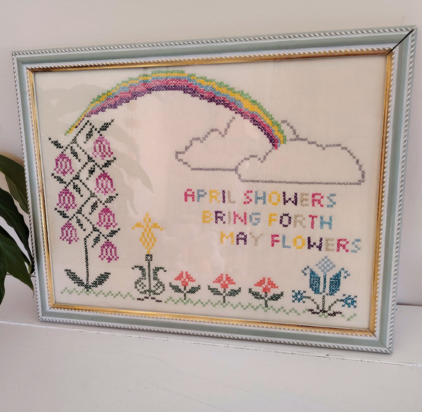 Sweet Vintage Embroidery "April Showers Bring Forth May Flowers"