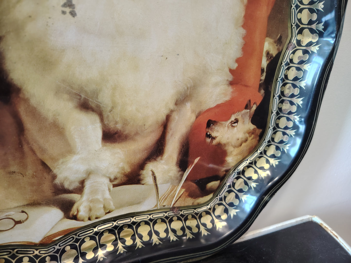Large Vintage "Lay down the law" dogs art Metal Tray