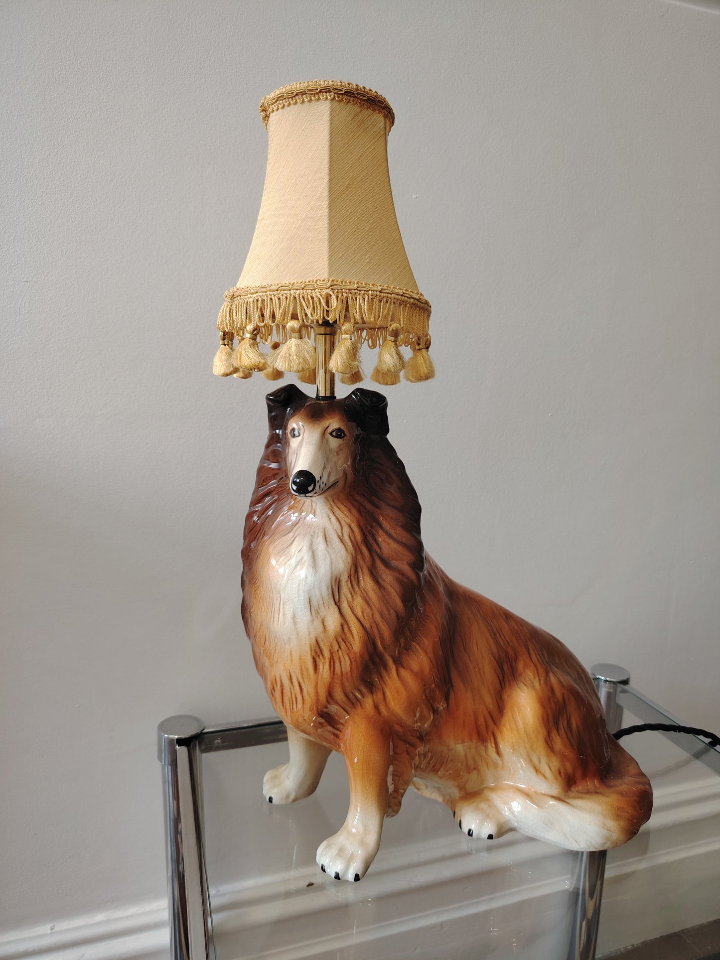 Vintage upcycled Collie Dog Lamp