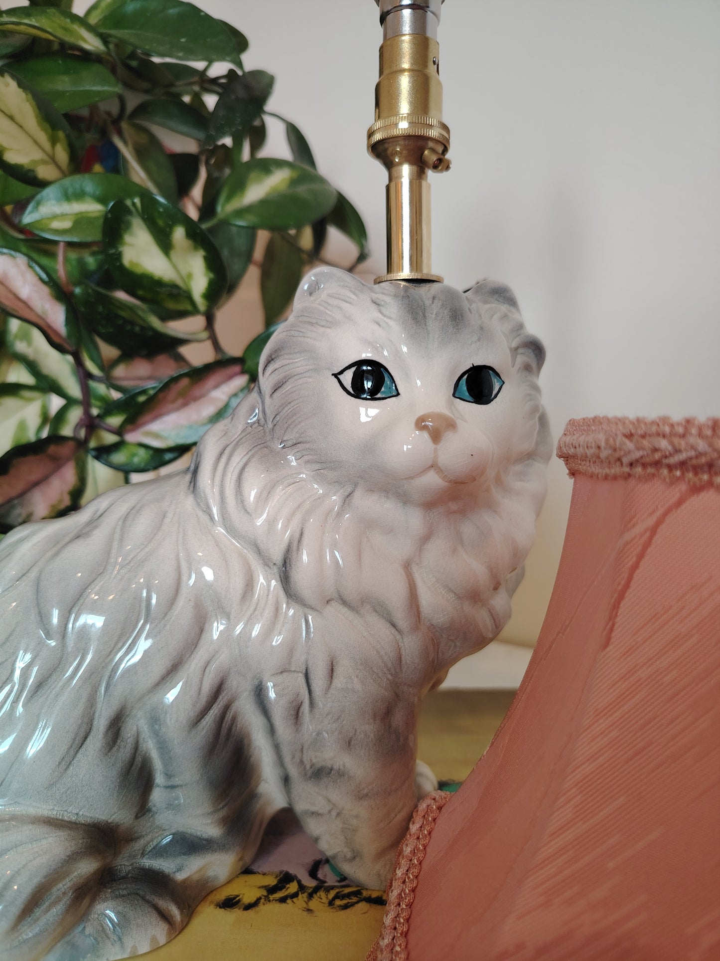 Vintage Upcycled Grey Cat Lamp