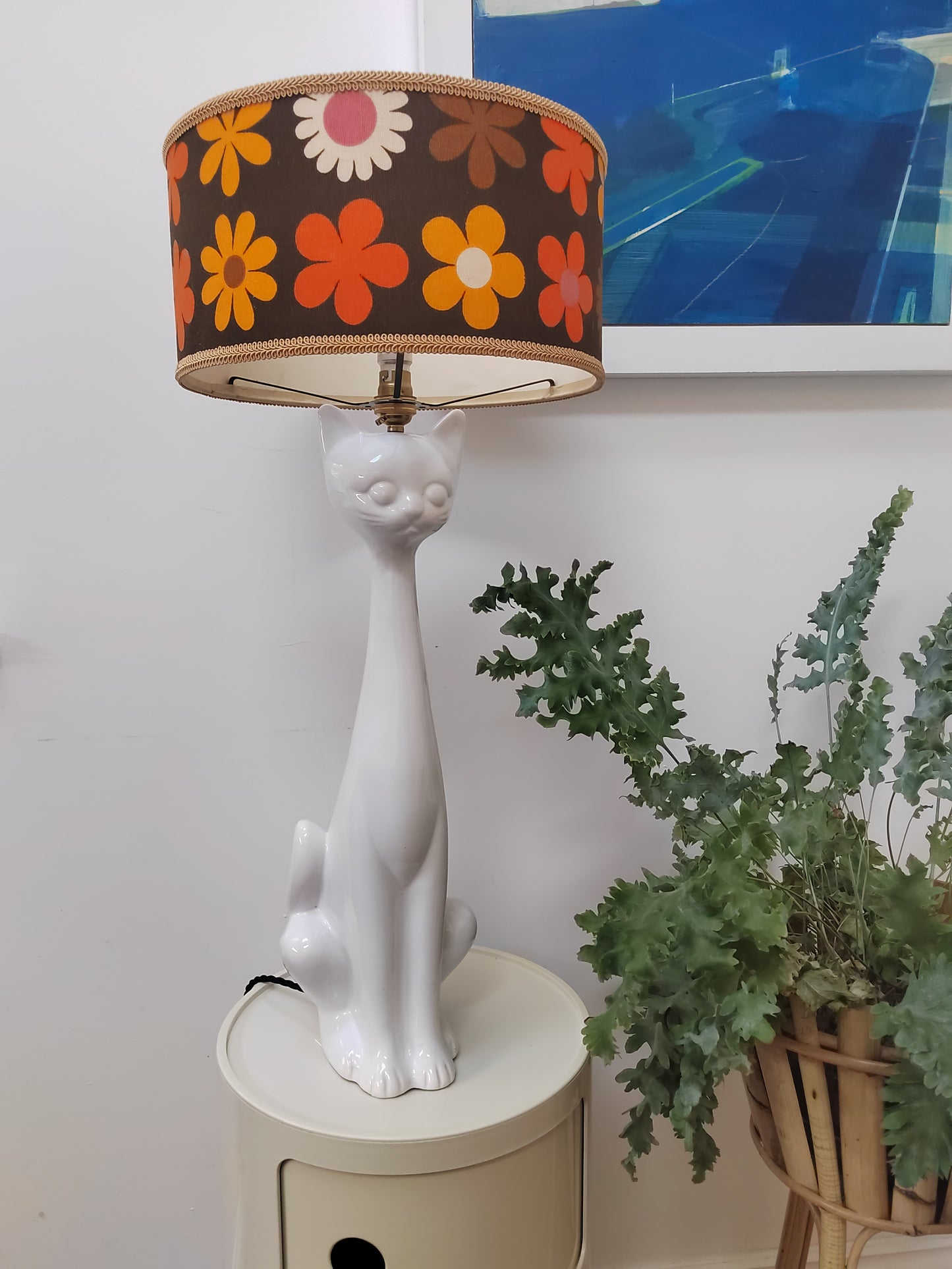 Tall Vintage Upcycled Cat Lamp