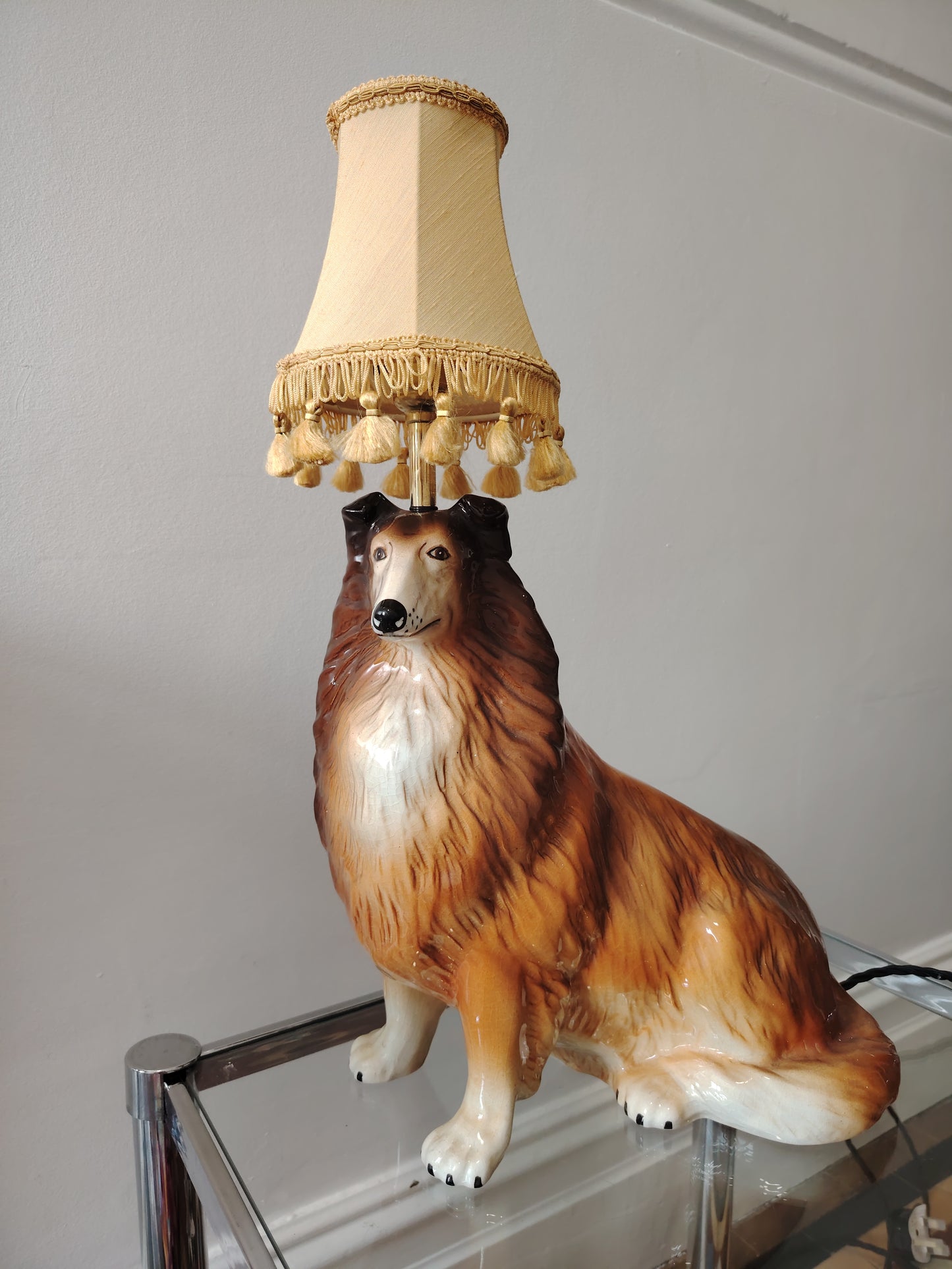 Vintage upcycled Collie Dog Lamp
