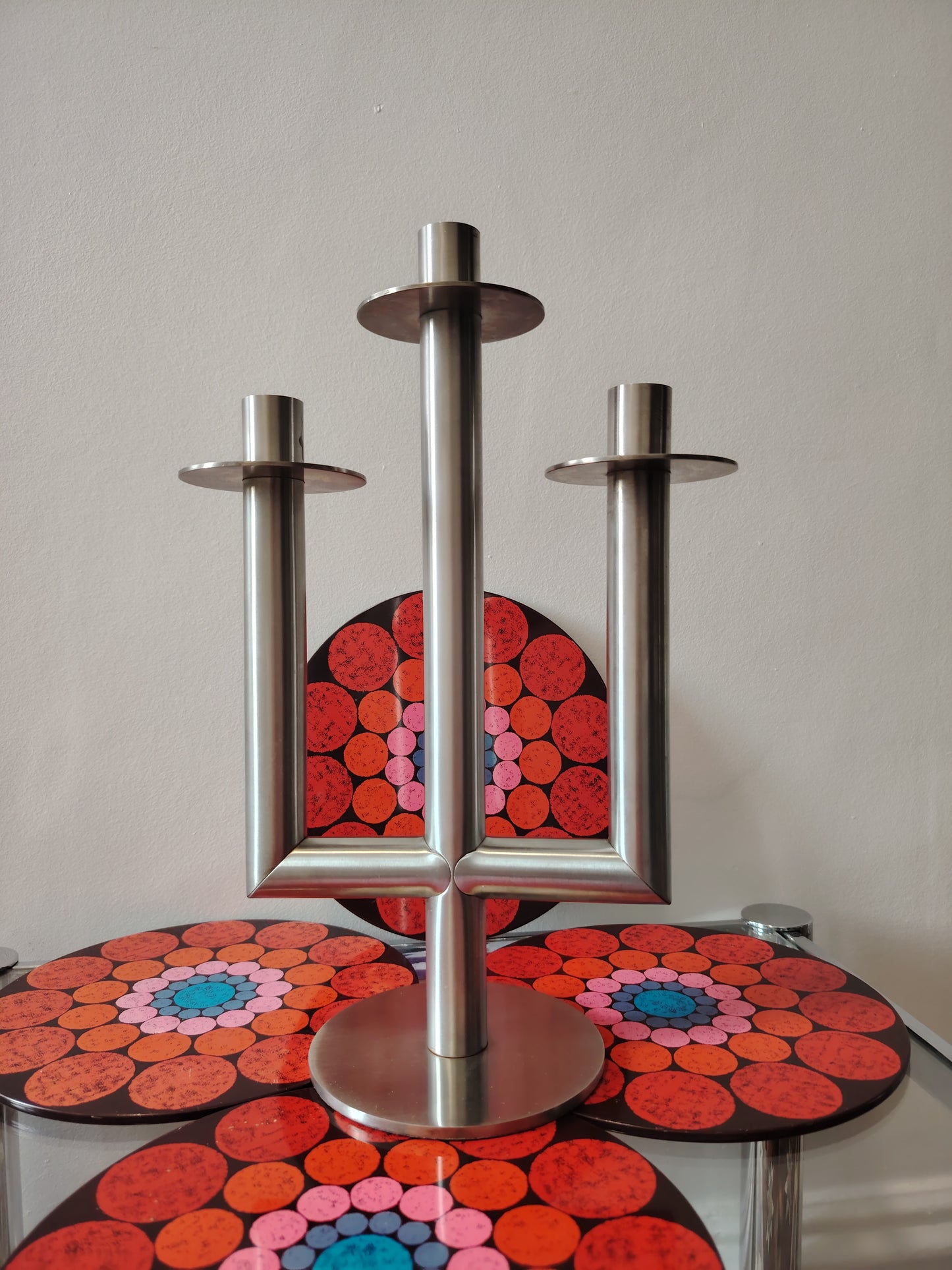 Mid Century Stainless Steel Candleabra