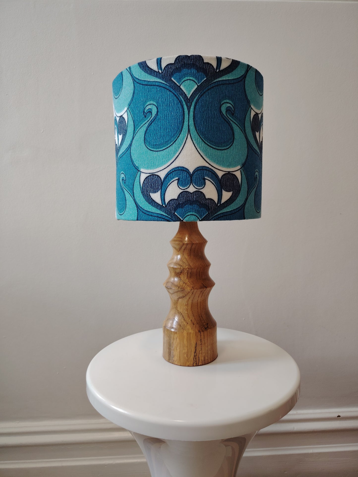 Vintage Turned Wood Lamp with Shade