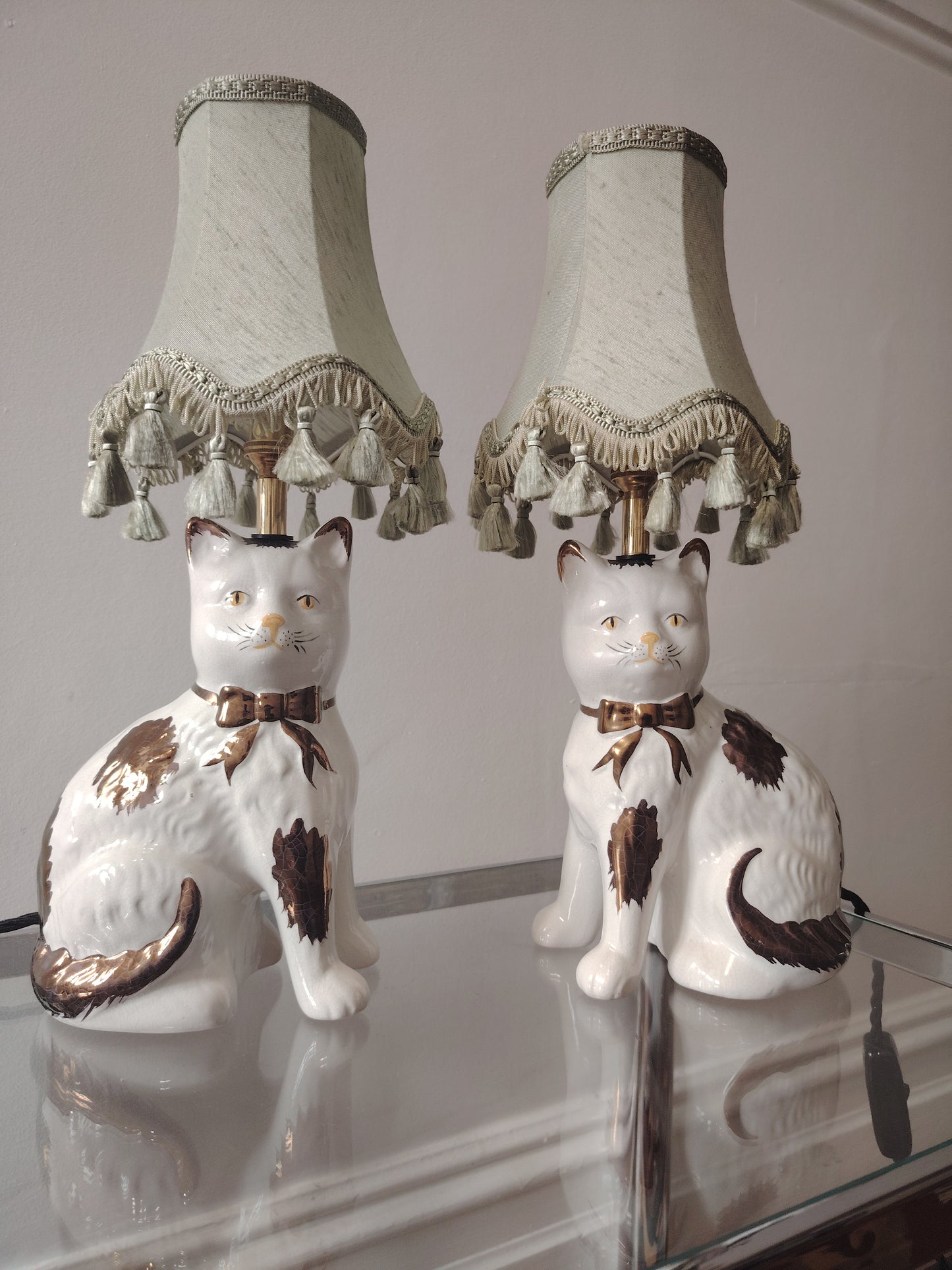 Pair of Vintage Mantle Cat upcycled lamps