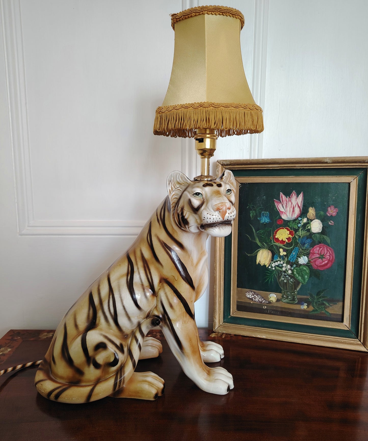 Large Reworked Mid Century Tiger lamp ✨