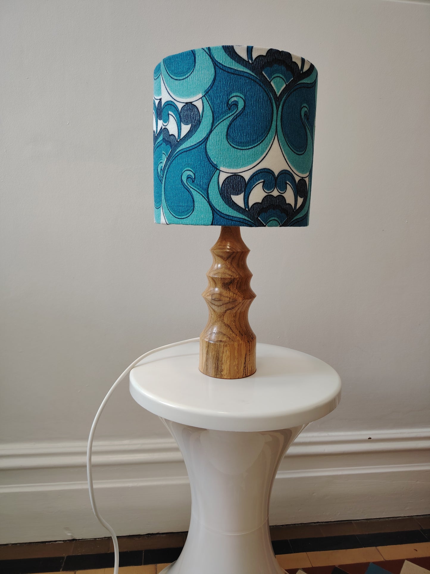 Vintage Turned Wood Lamp with Shade