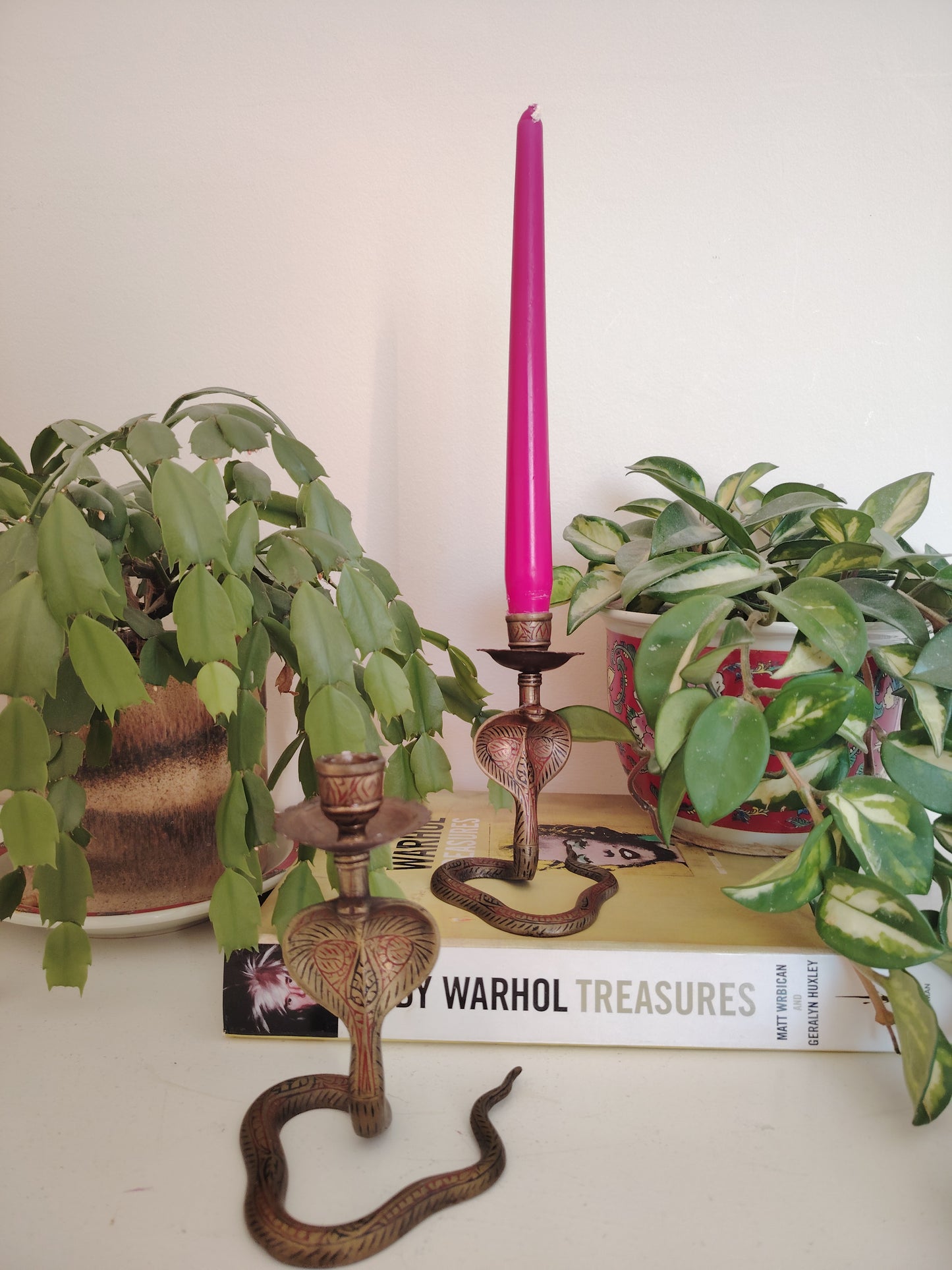 Pair of Solid Brass Python Candle Holders