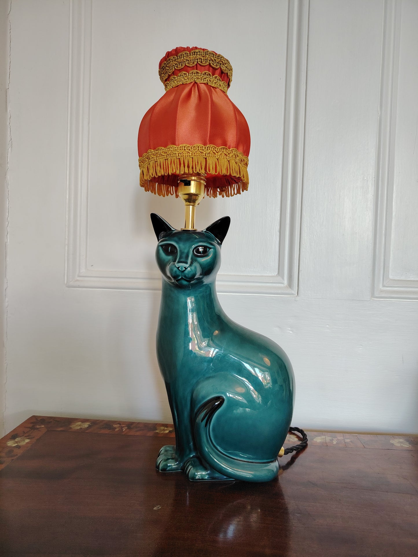 Stunning Blue Mid Century Poole Pottery Reworked Cat Lamp