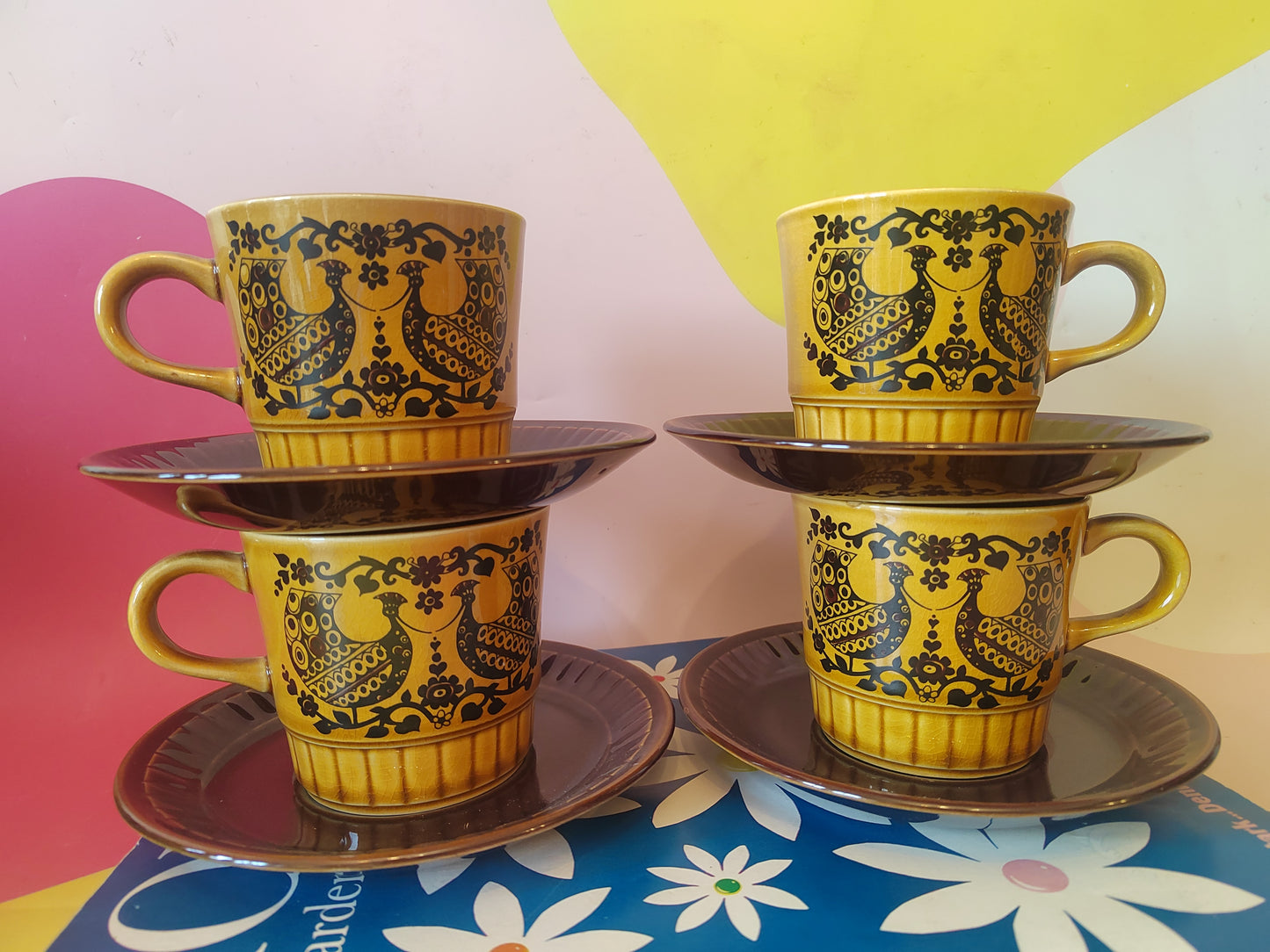 Set of 4 Vintage 70's Palissy "Duet" cup and saucers