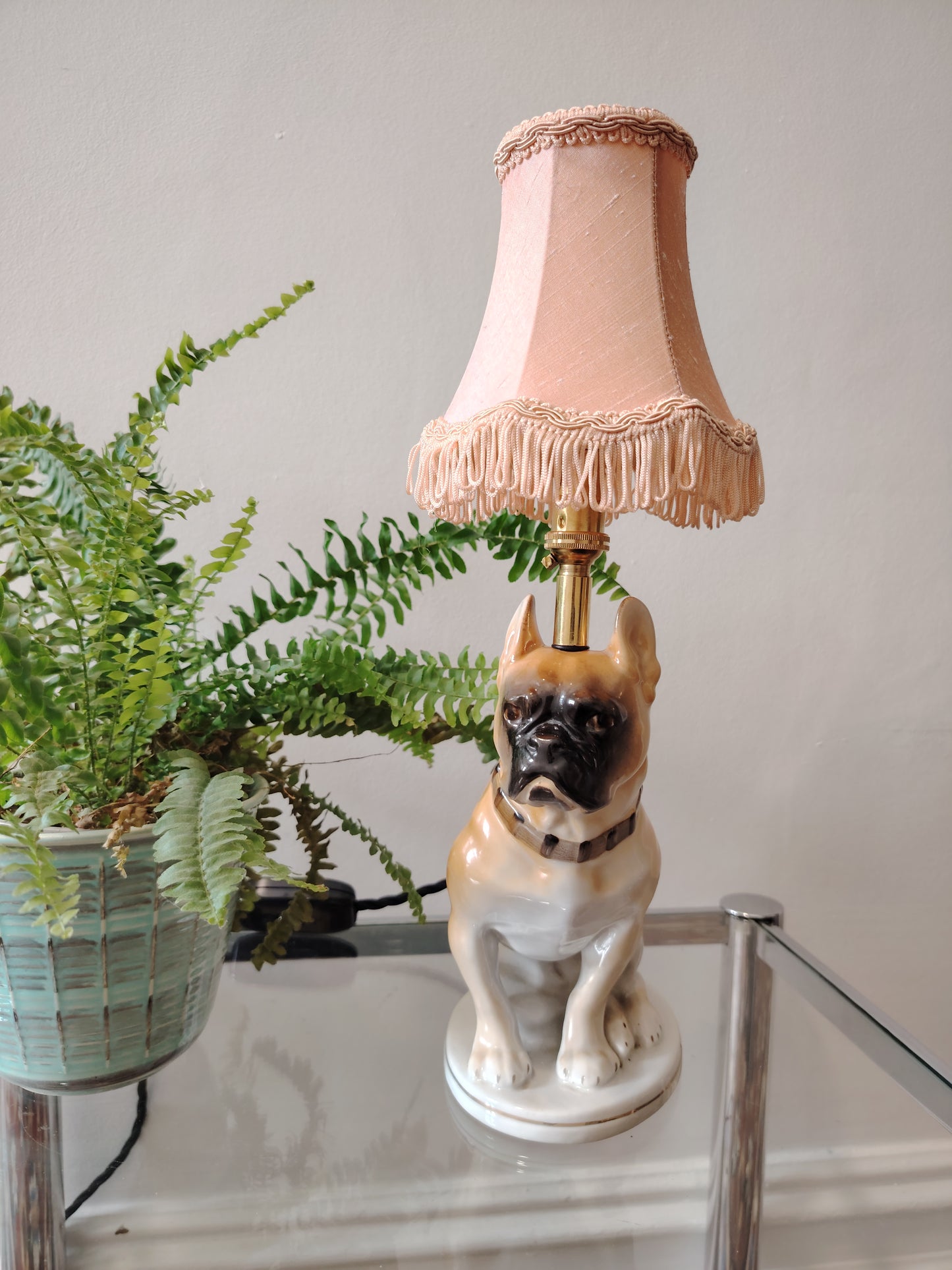 Vintage Upcycled French Bull Dog Lamp