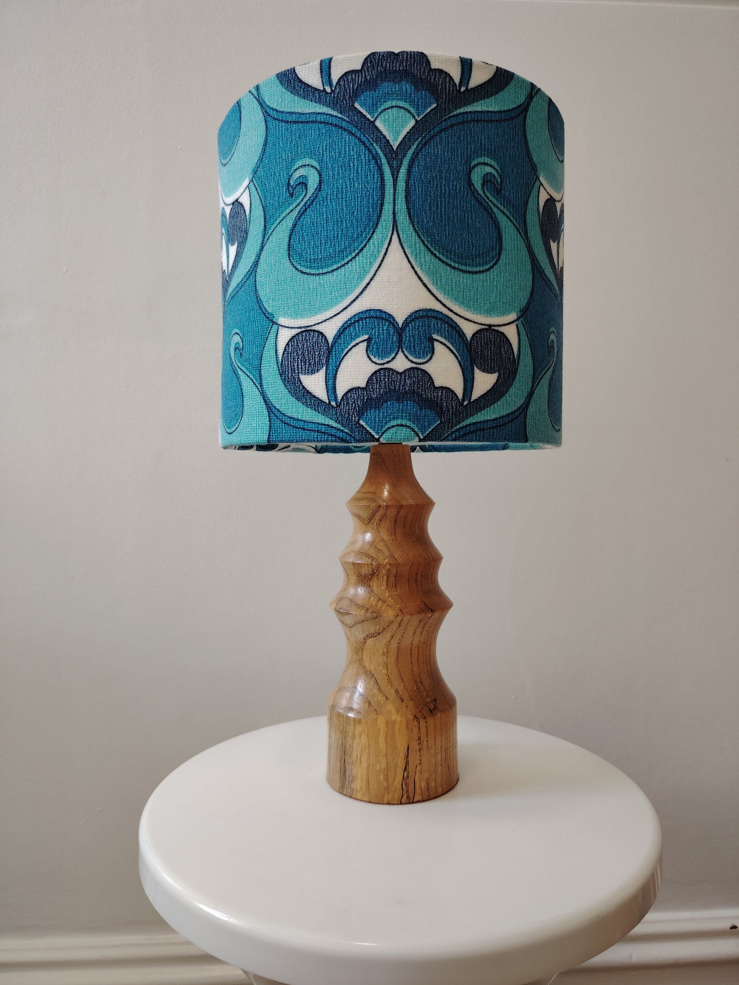 Vintage Turned Wood Lamp with Shade