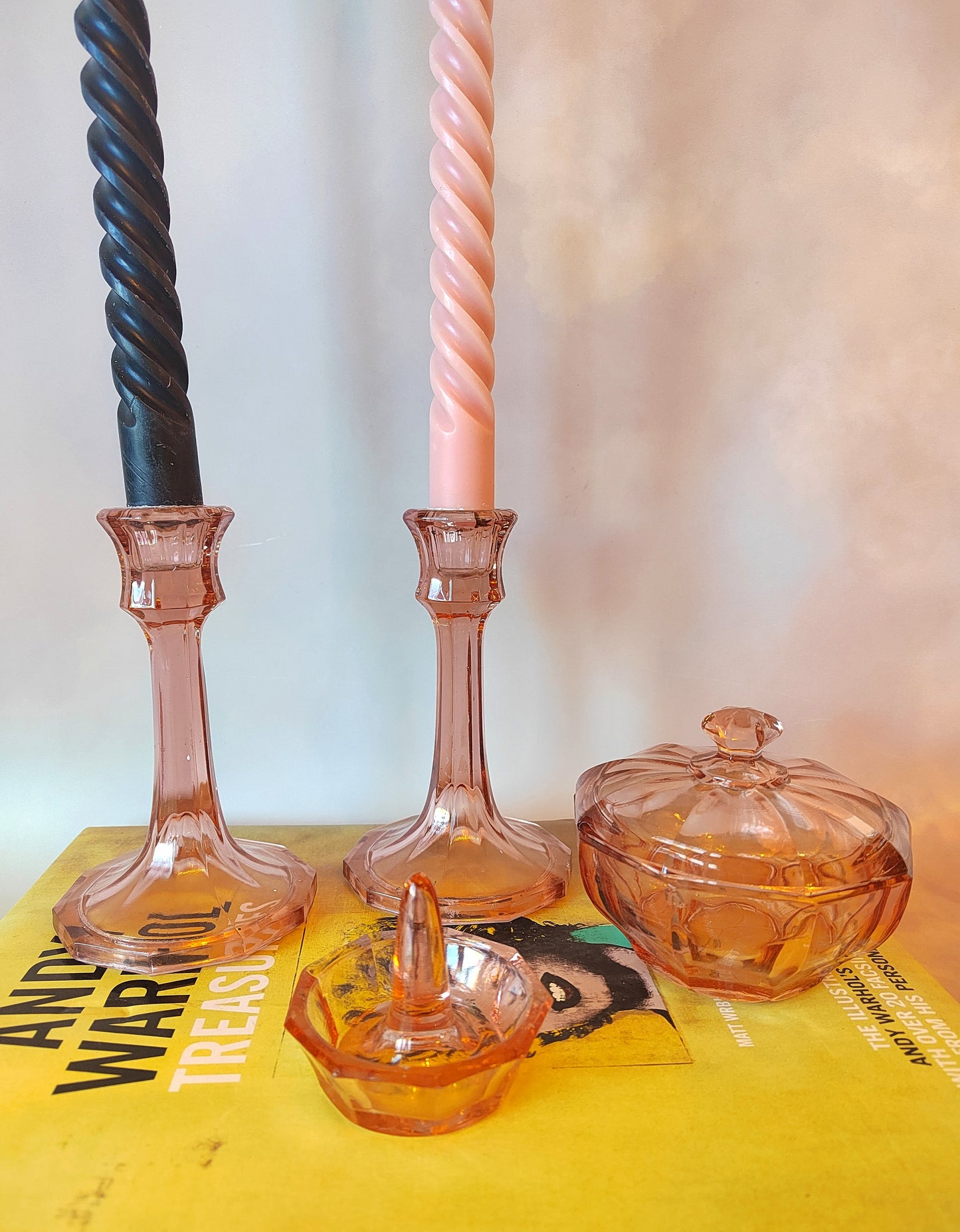 Vintage Pink Glass Dressing Table Set