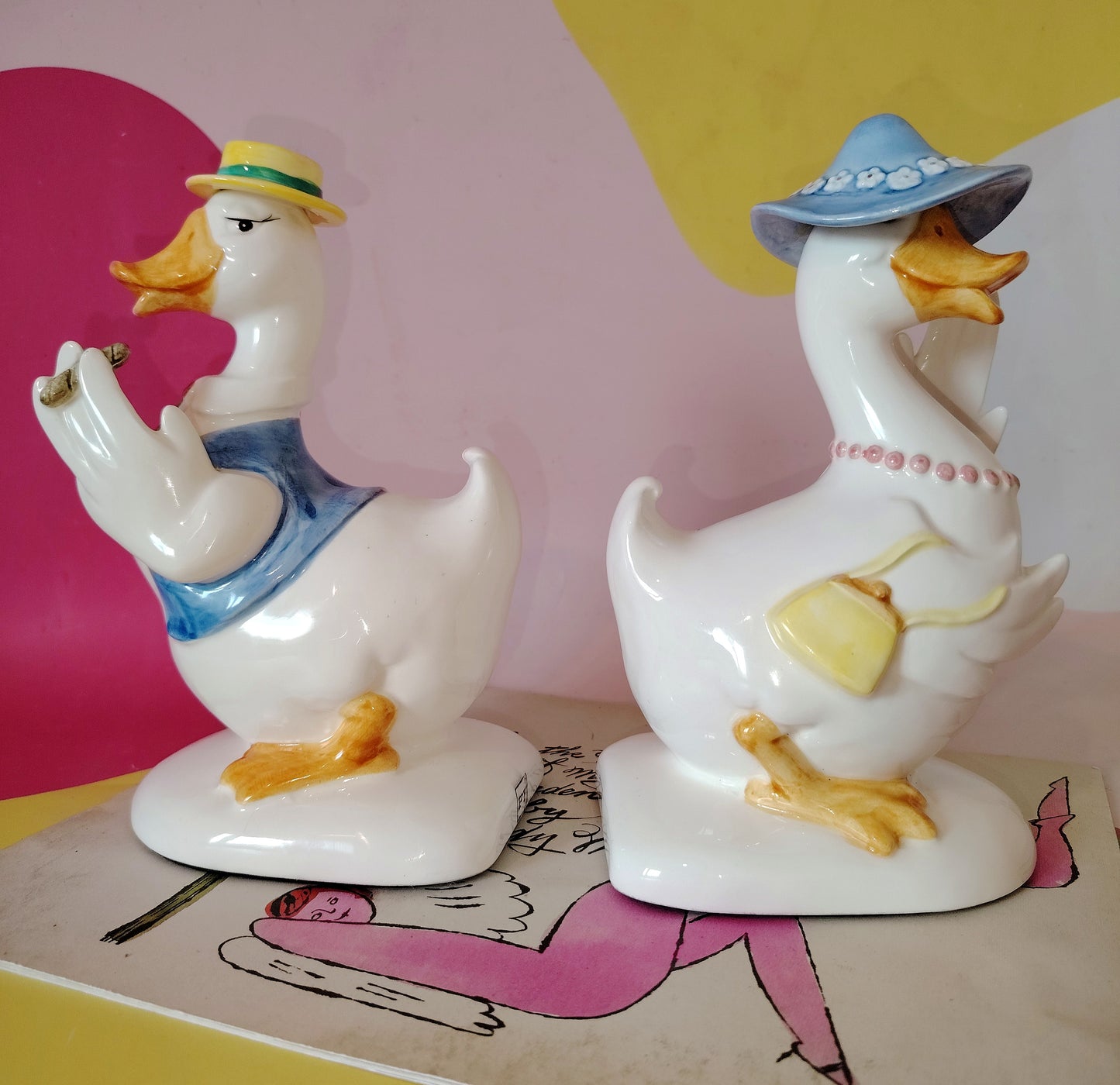1980s Mr and Mrs Duck Fitz & Floyd Bookends